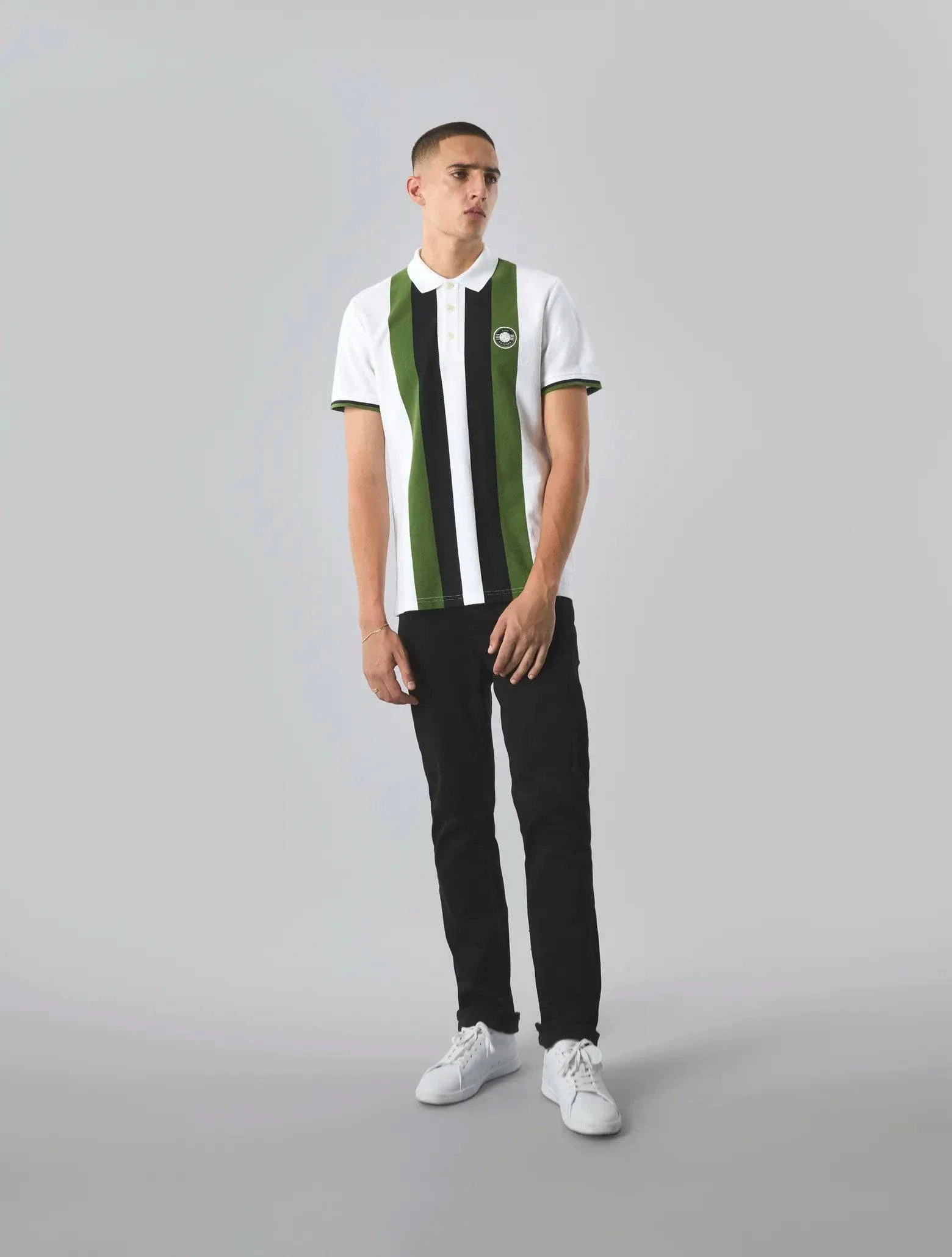 Pretty Green Live Forever Engineered Stripe Polo In White - Image 2