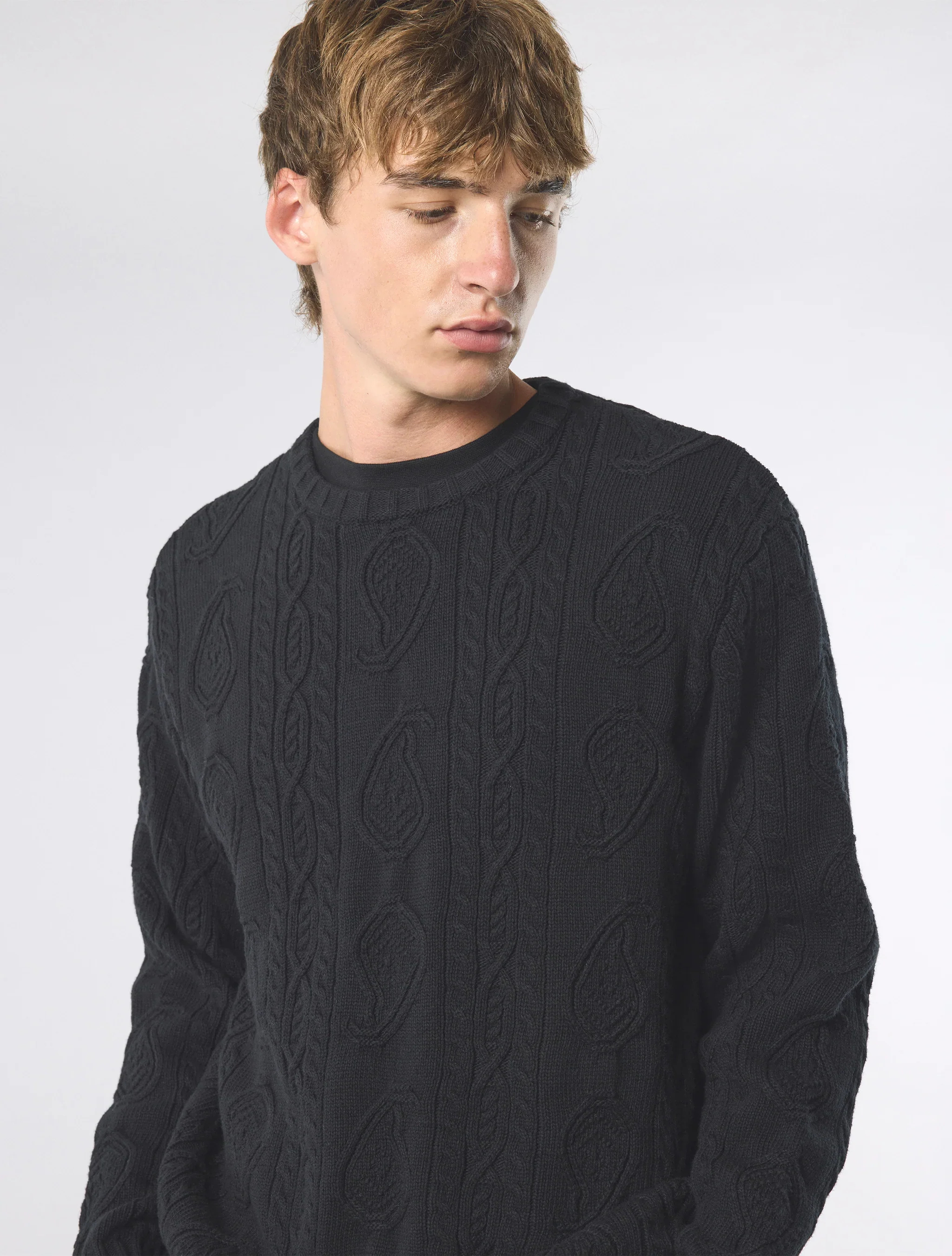 Pretty Green Marylebone Paisley Cable Knit Jumper Black - Image 2