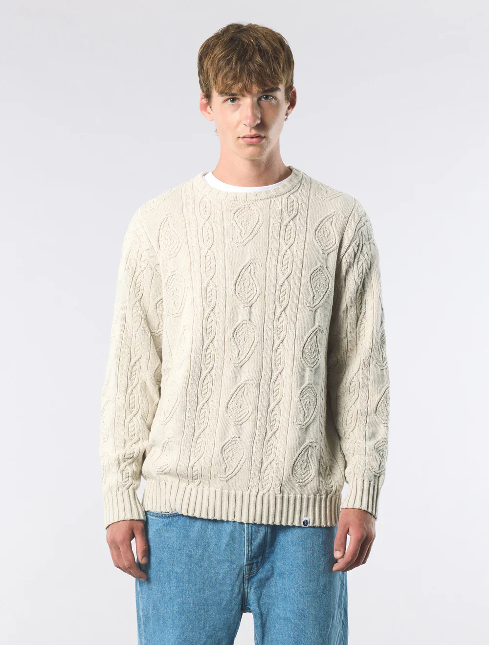 Pretty Green Marylebone Paisley Cable Knit Jumper Stone - Image 3