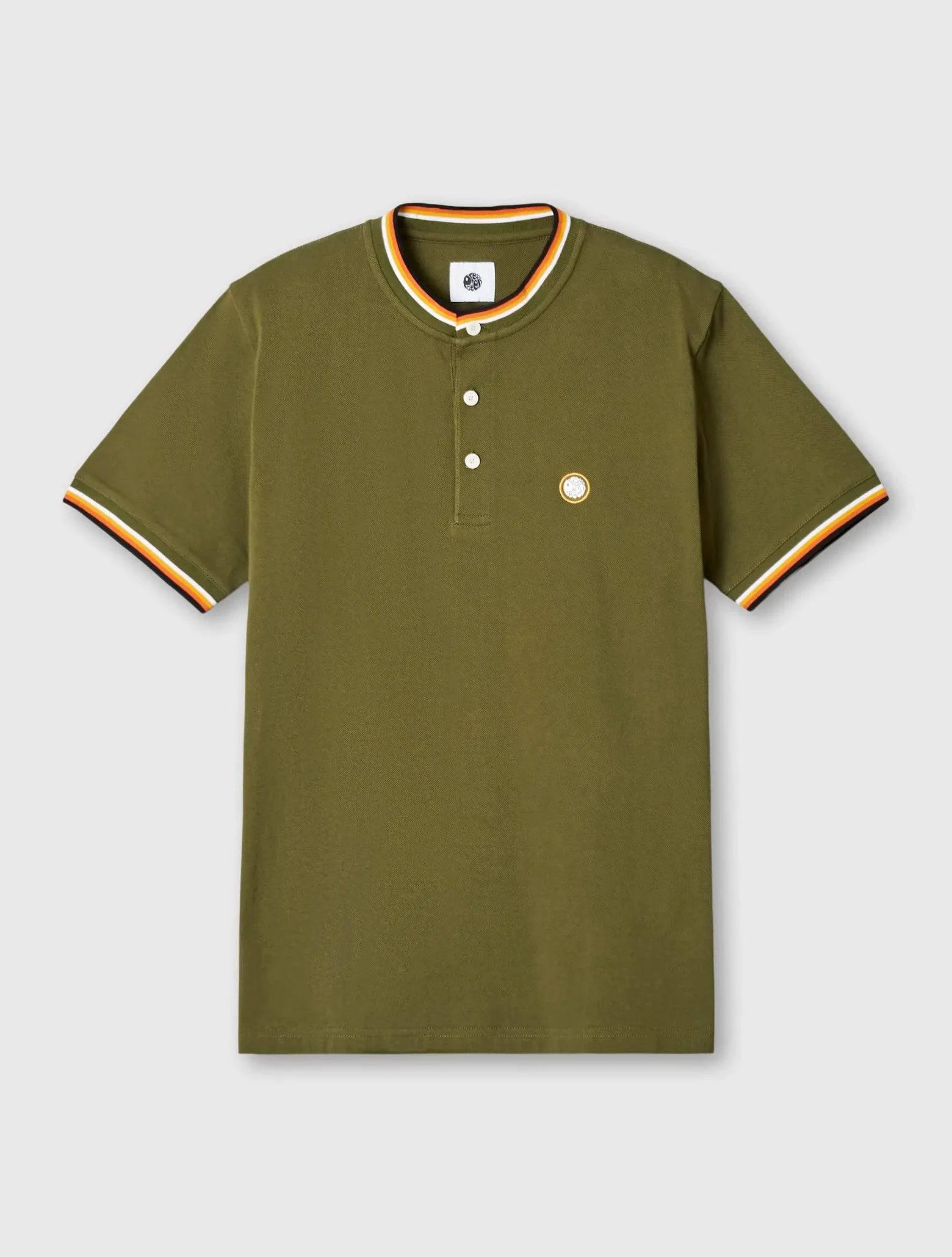 Pretty Green Pennington Grandad Polo In Khaki - Image 2