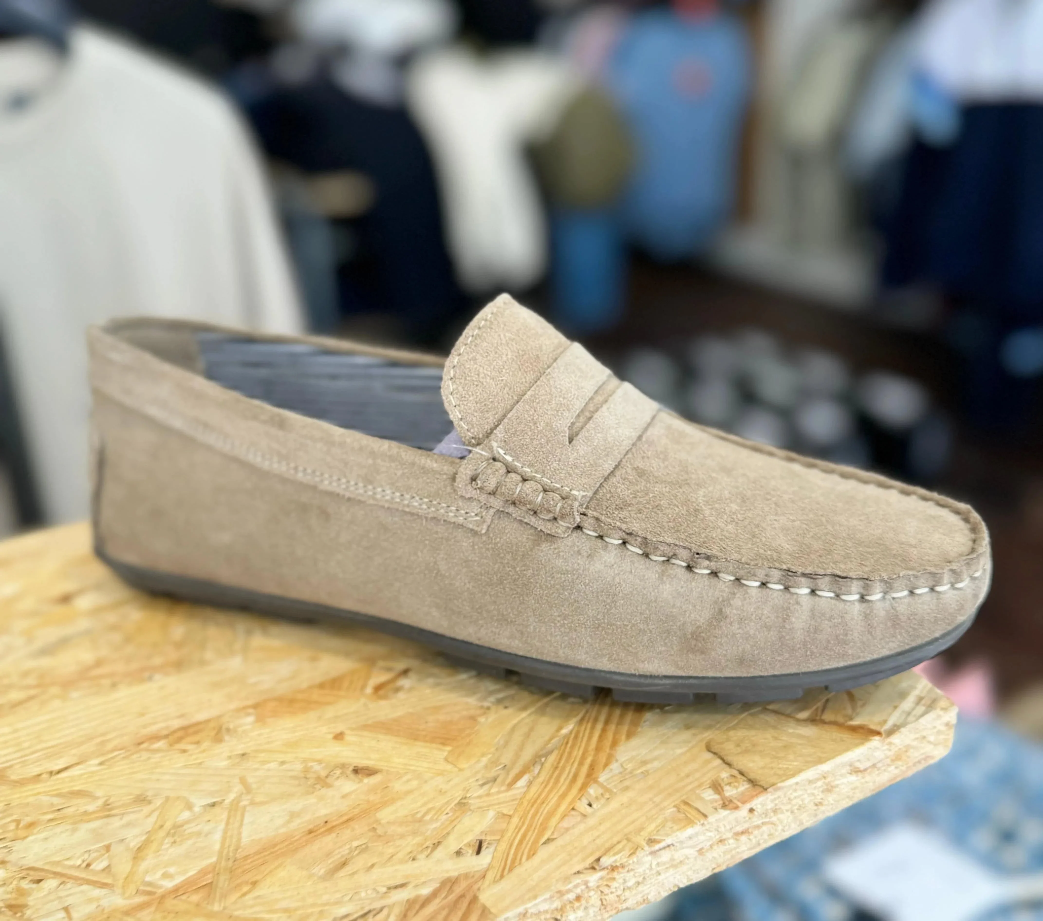 Roamers Suede Drivers Loafer Taupe - Image 2