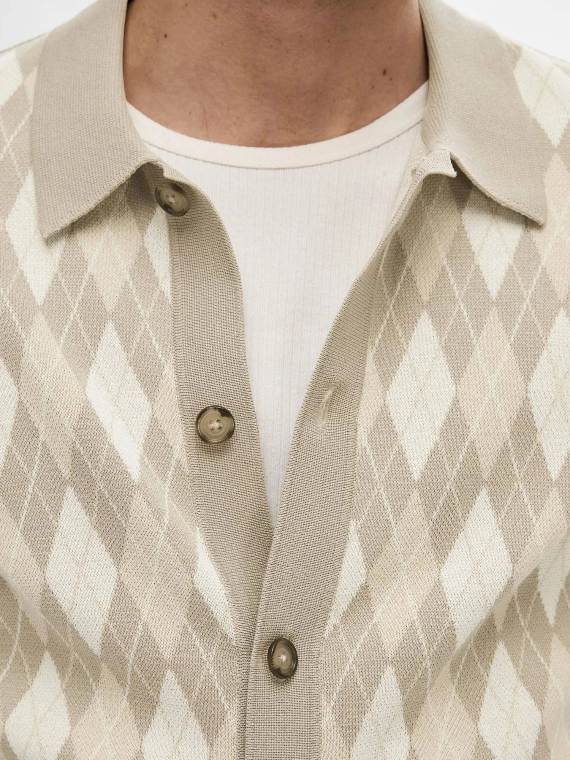 Selected Homme Argyle Knitted Cardigan Polo - Image 2
