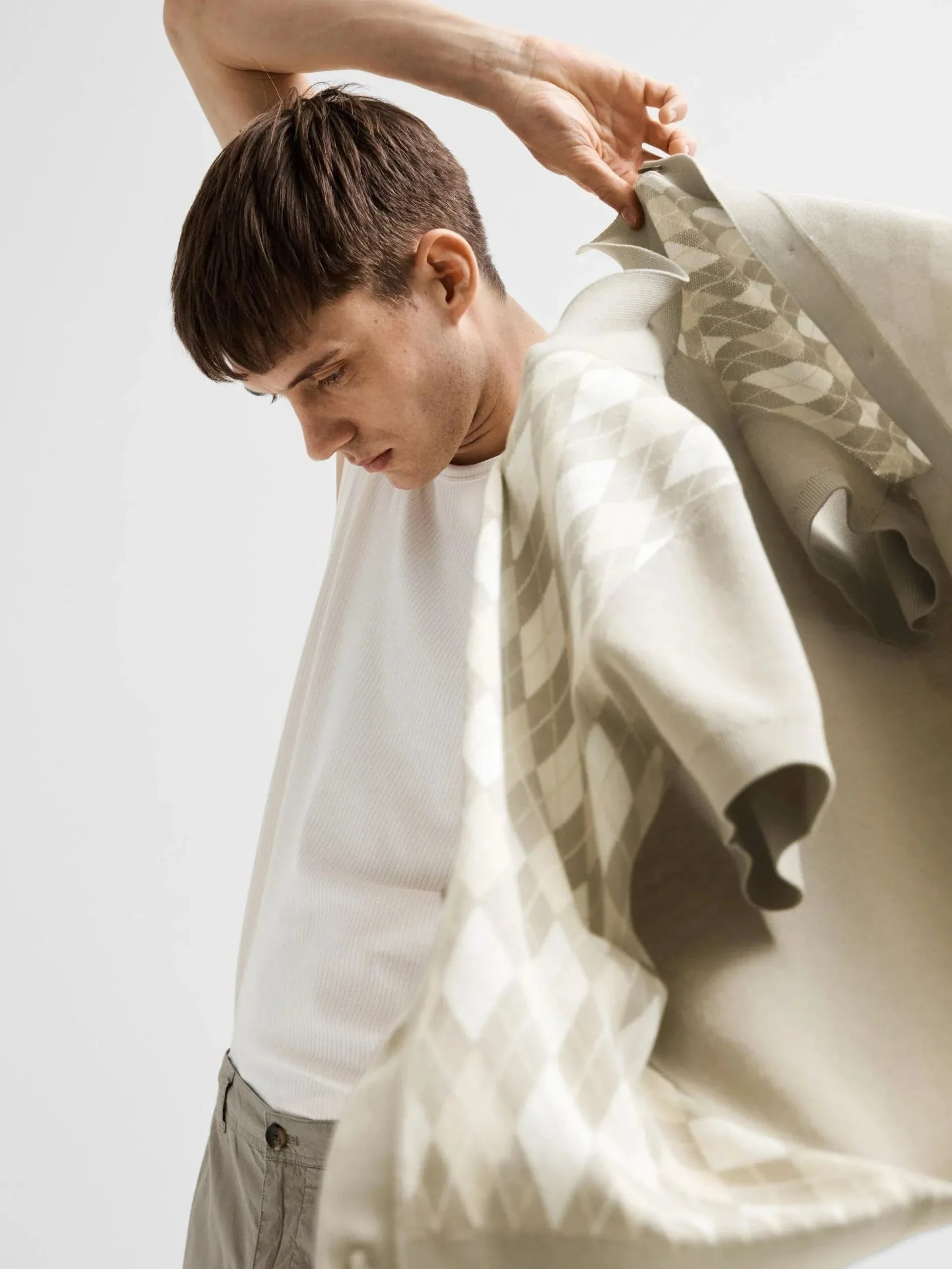 Selected Homme Argyle Knitted Cardigan Polo - Image 3