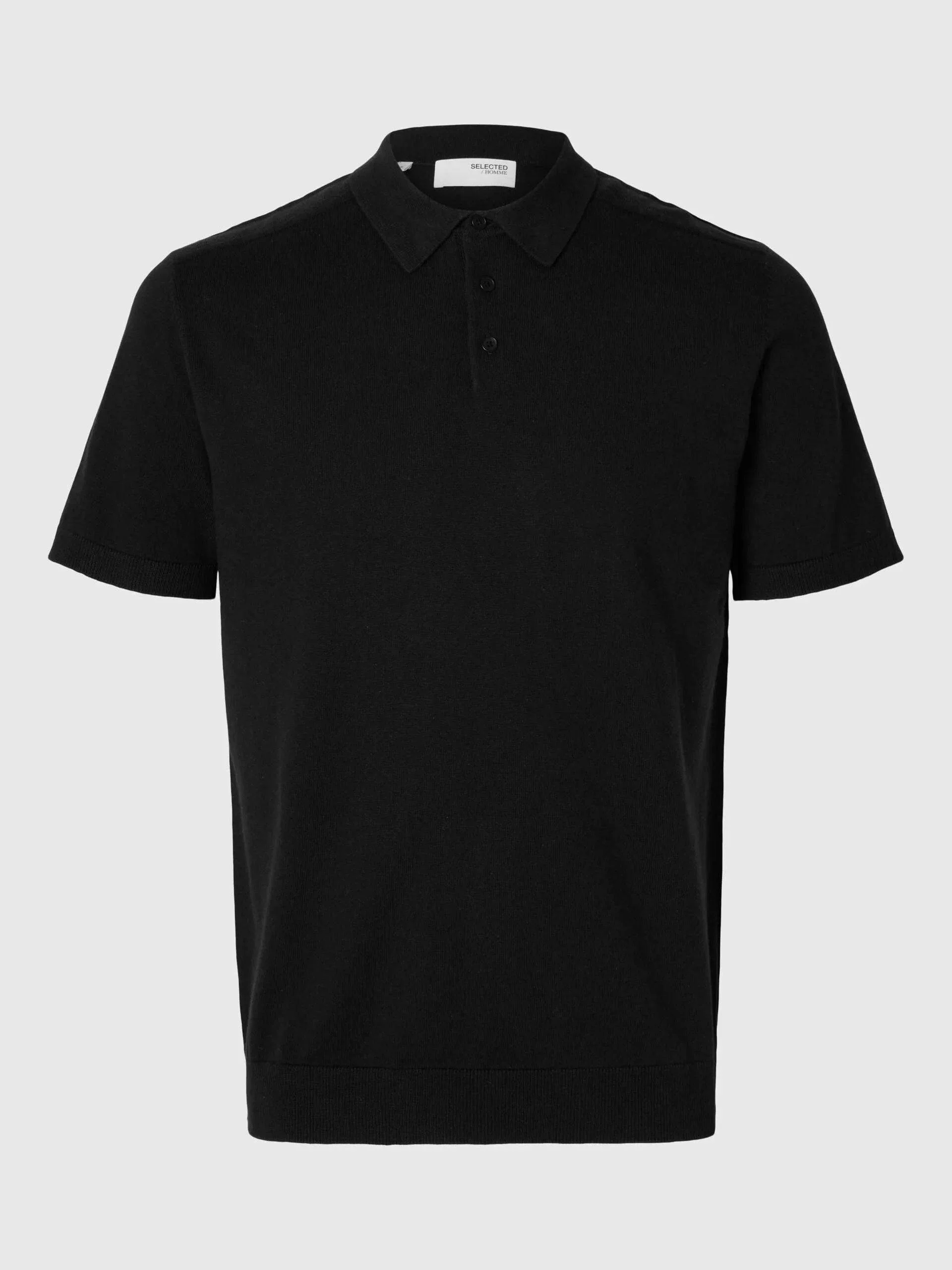 Selected Homme Berg SS Knit Polo In Black - Image 2