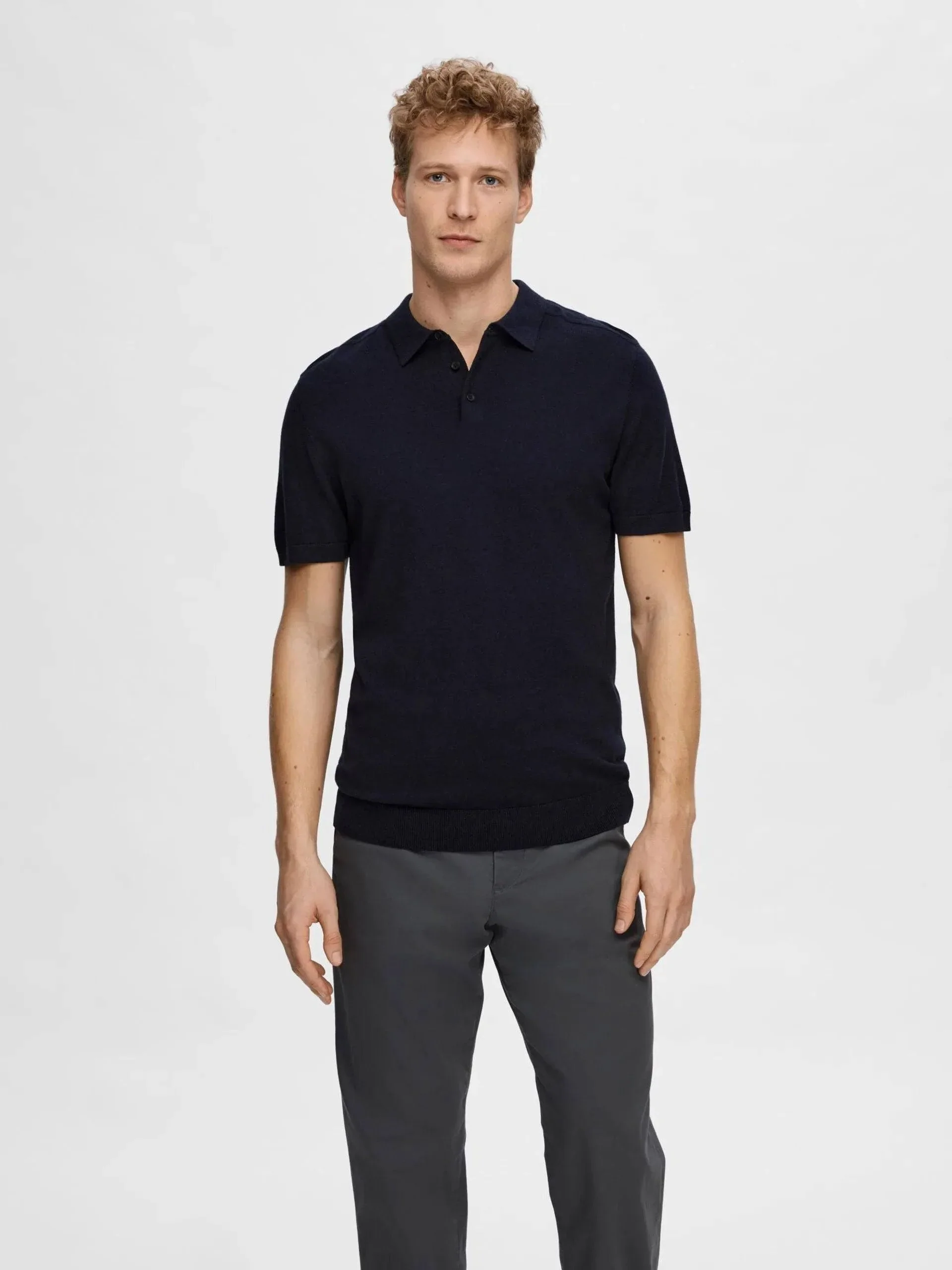 Selected Homme Berg SS Knit Polo In Navy - Image 2
