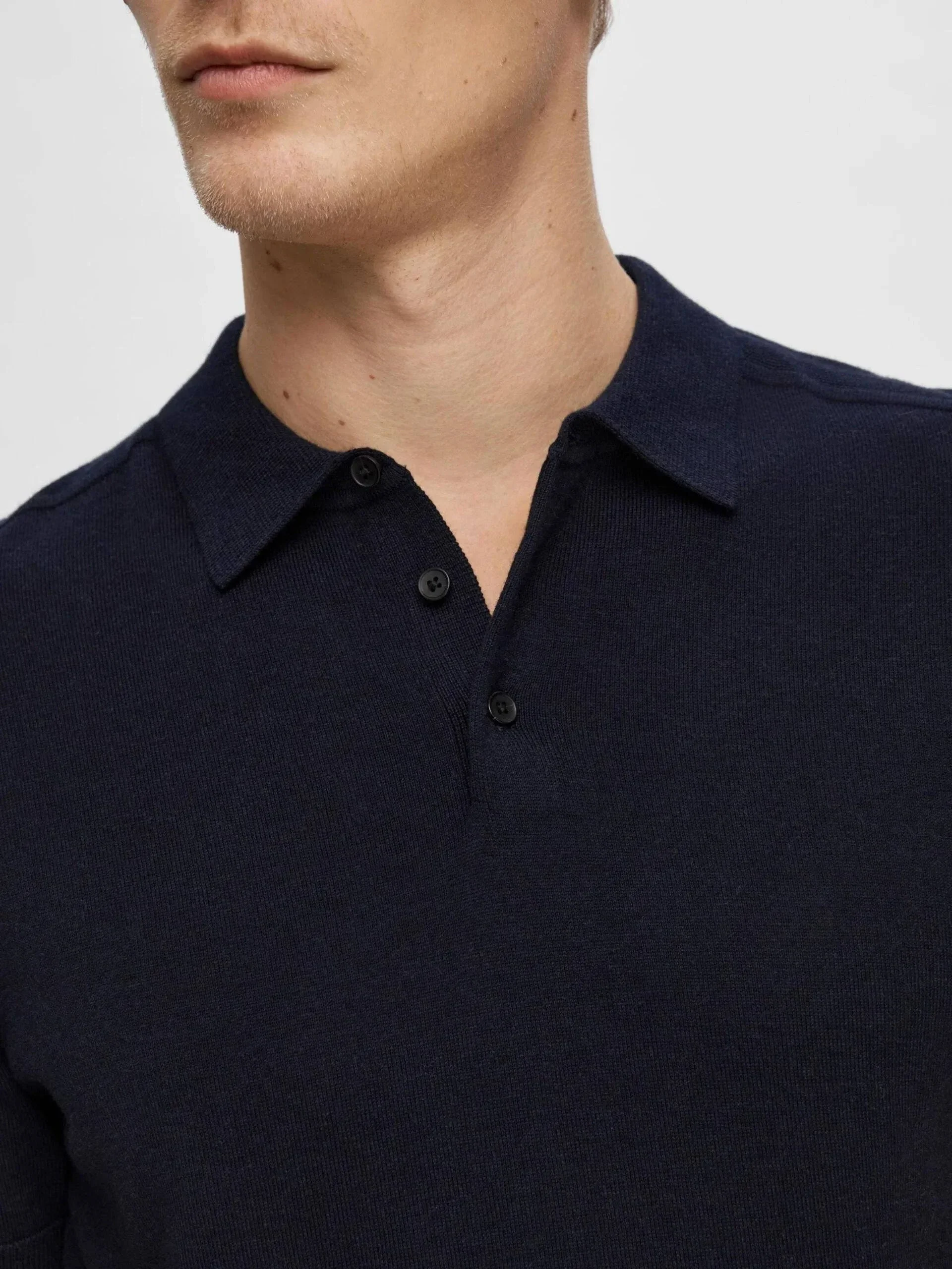 Selected Homme Berg SS Knit Polo In Navy - Image 3