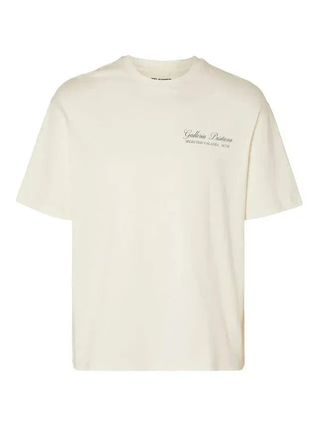Selected Homme Gib Print Tee In Egret - Image 2