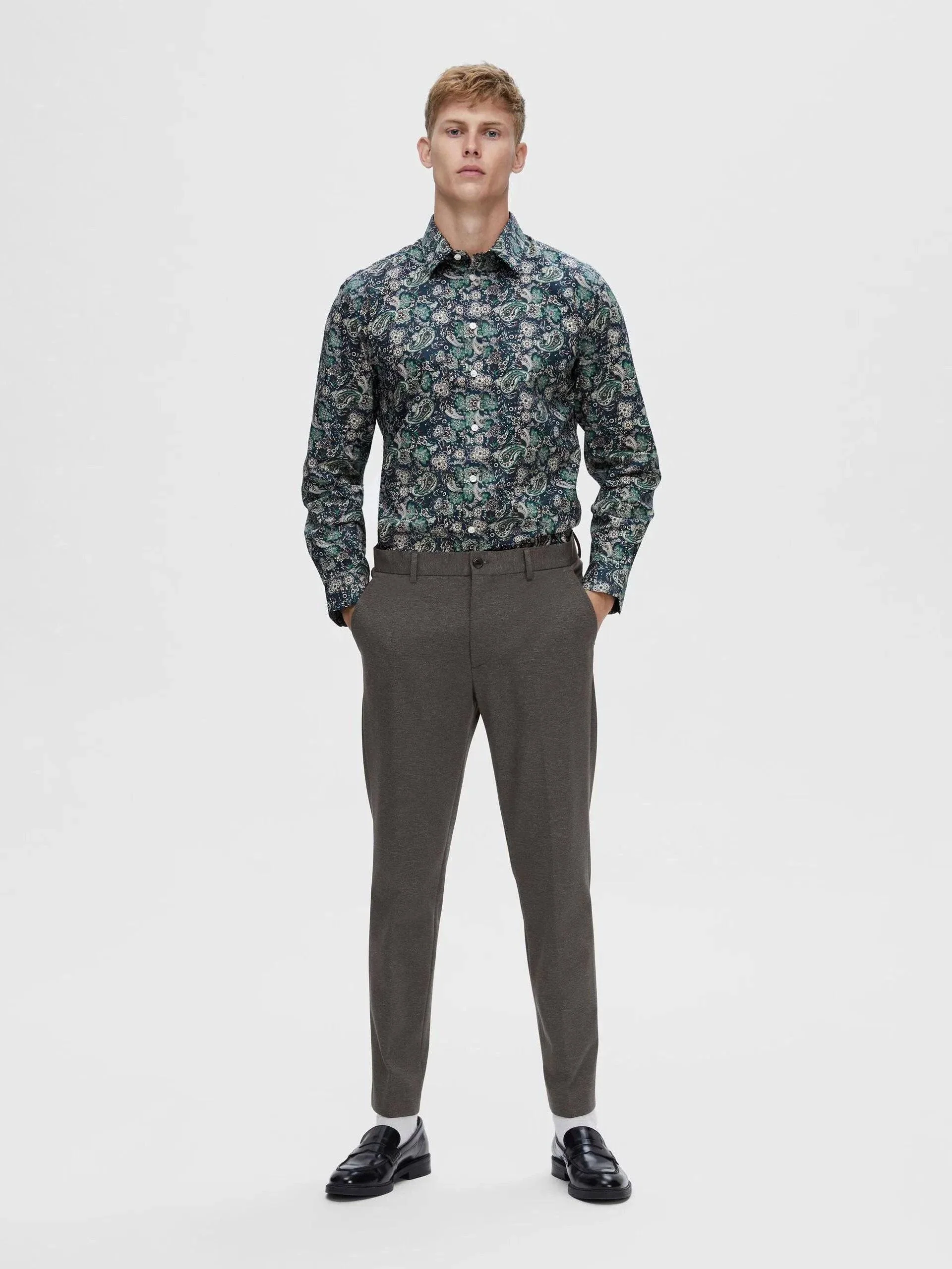 Selected Homme Soho LS Shirt In Dark Navy Paisley - Image 3