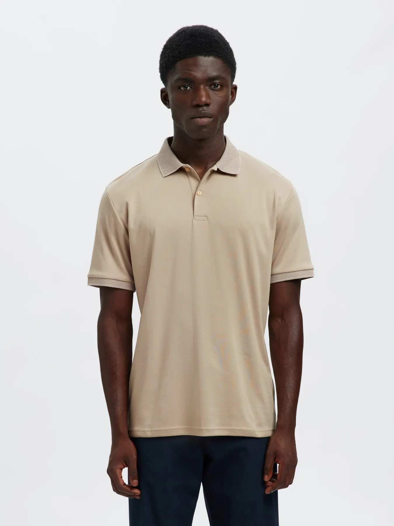 Selected Slmfave Button Polo Oatmeal - Image 2