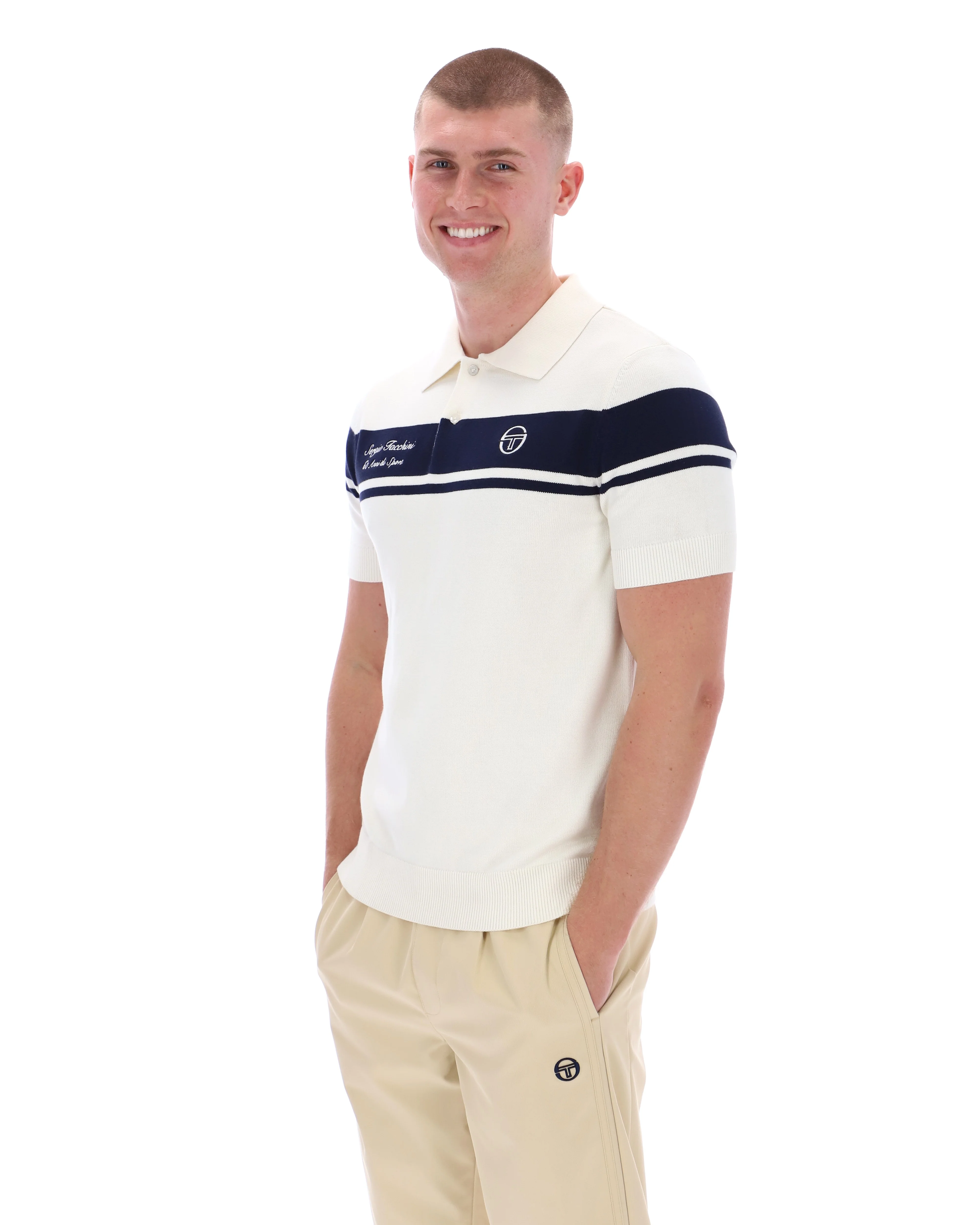 Sergio Tacchini 60th Anniversary Youngline Polo Gardenia/Maritime Blue - Image 8