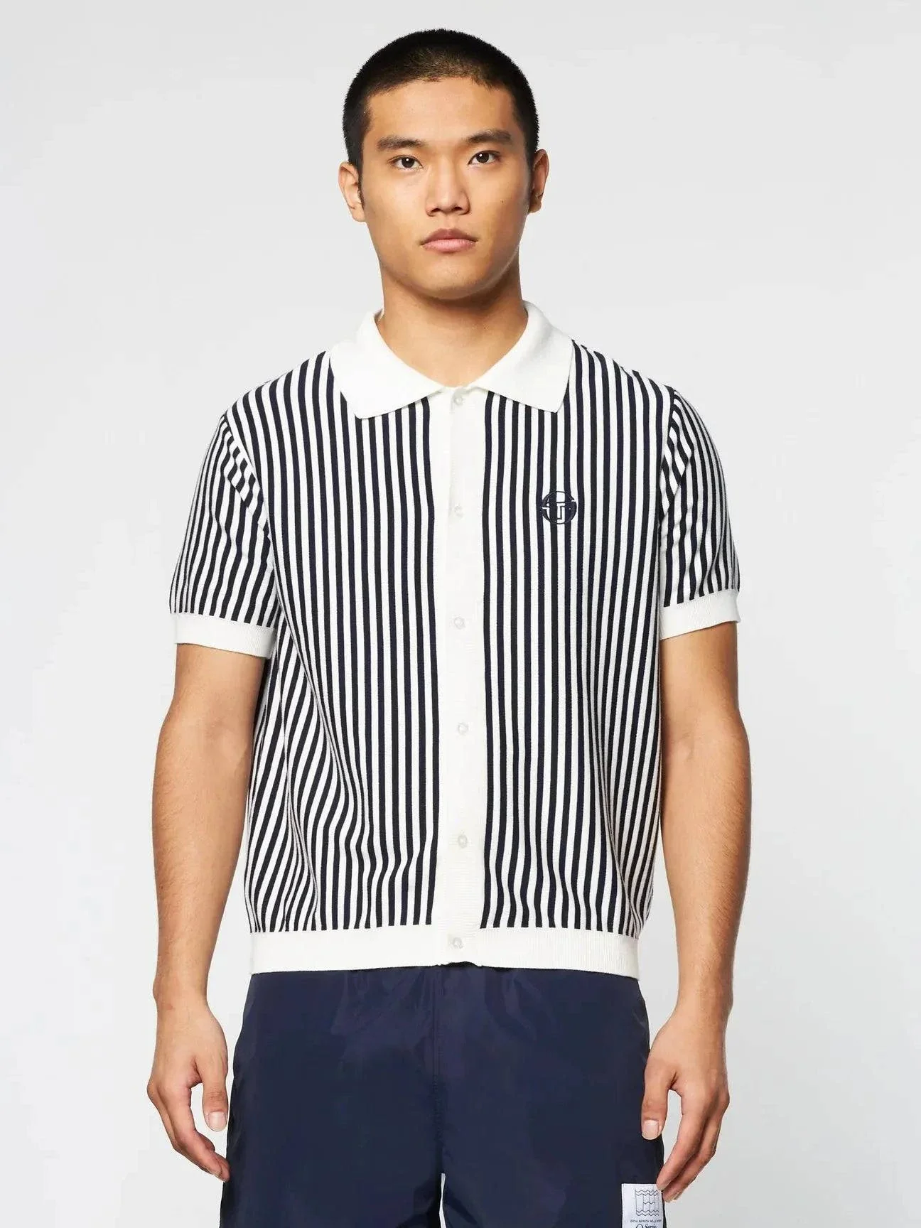 Sergio Tacchini Abramo Knit Polo Shirt In Pearled Ivory/ Maritime Blue