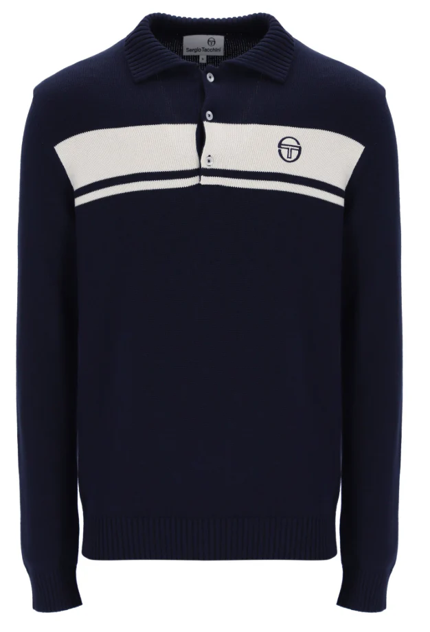 Sergio Tacchini Damarindo Long Sleeve Knitted Polo Shirt Navy/Gardenia