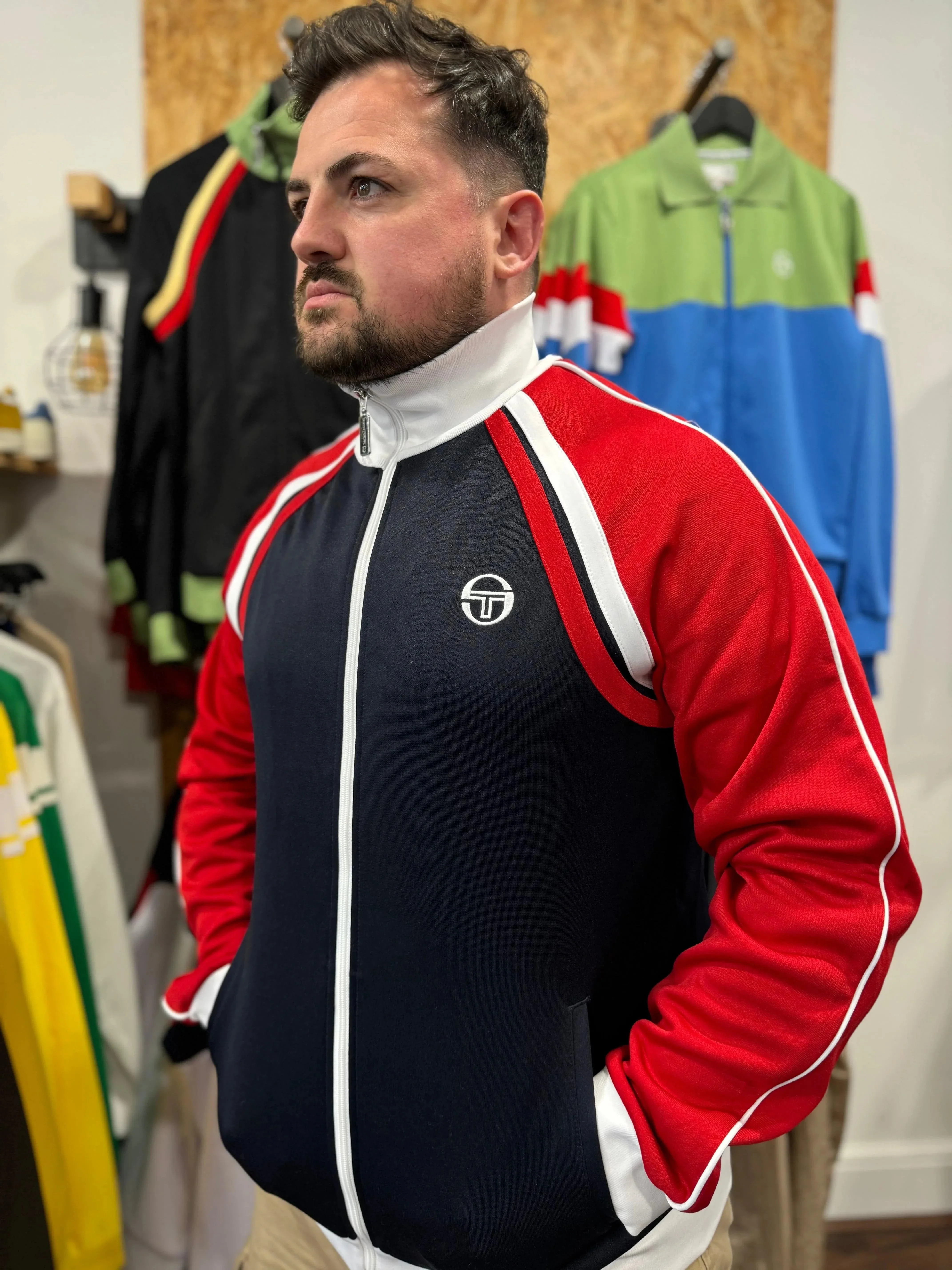 Sergio Tacchini Ghibli Track Top In Night Sky/White/Tango Red