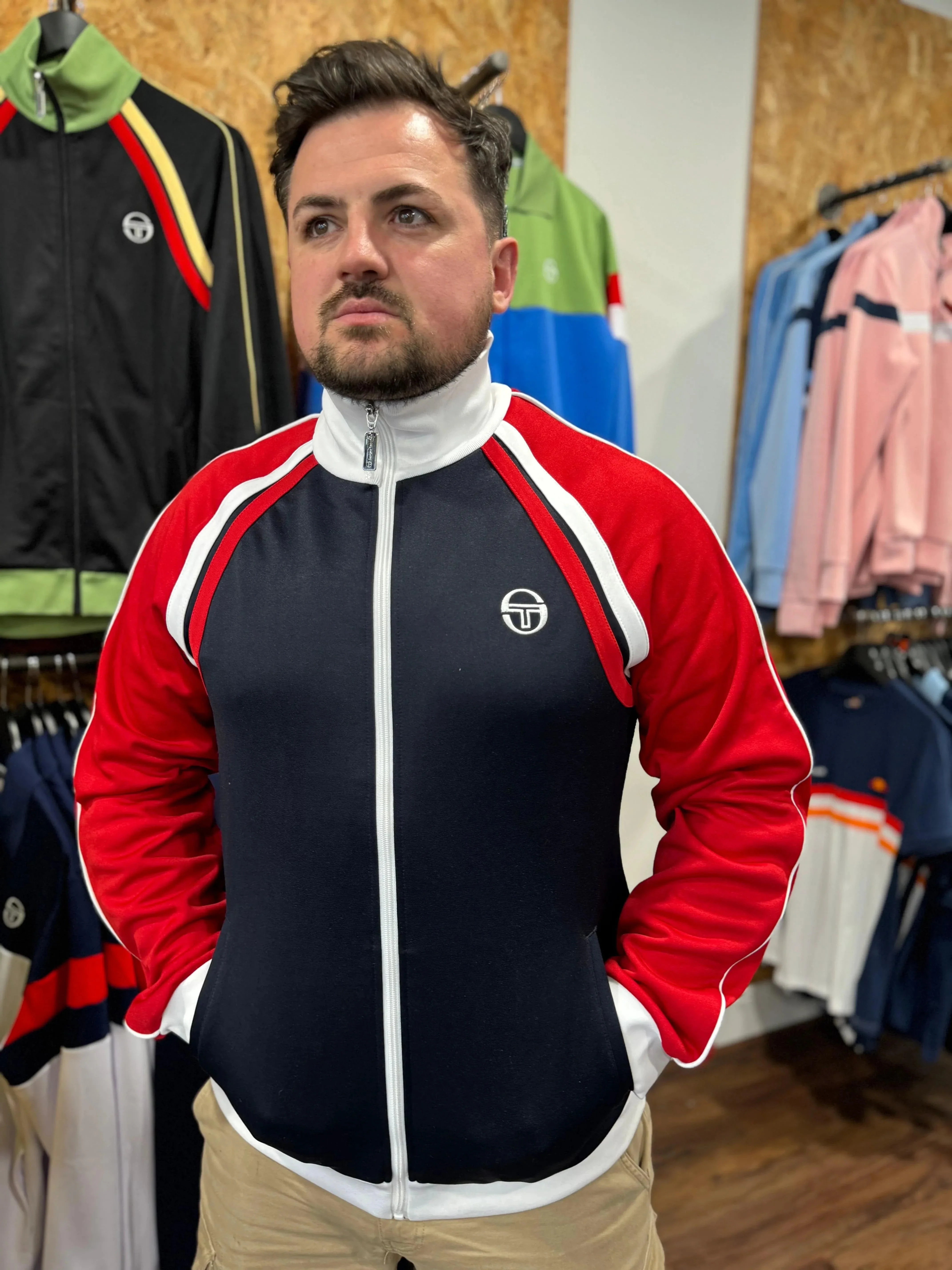 Sergio Tacchini Ghibli Track Top In Night Sky/White/Tango Red - Image 2