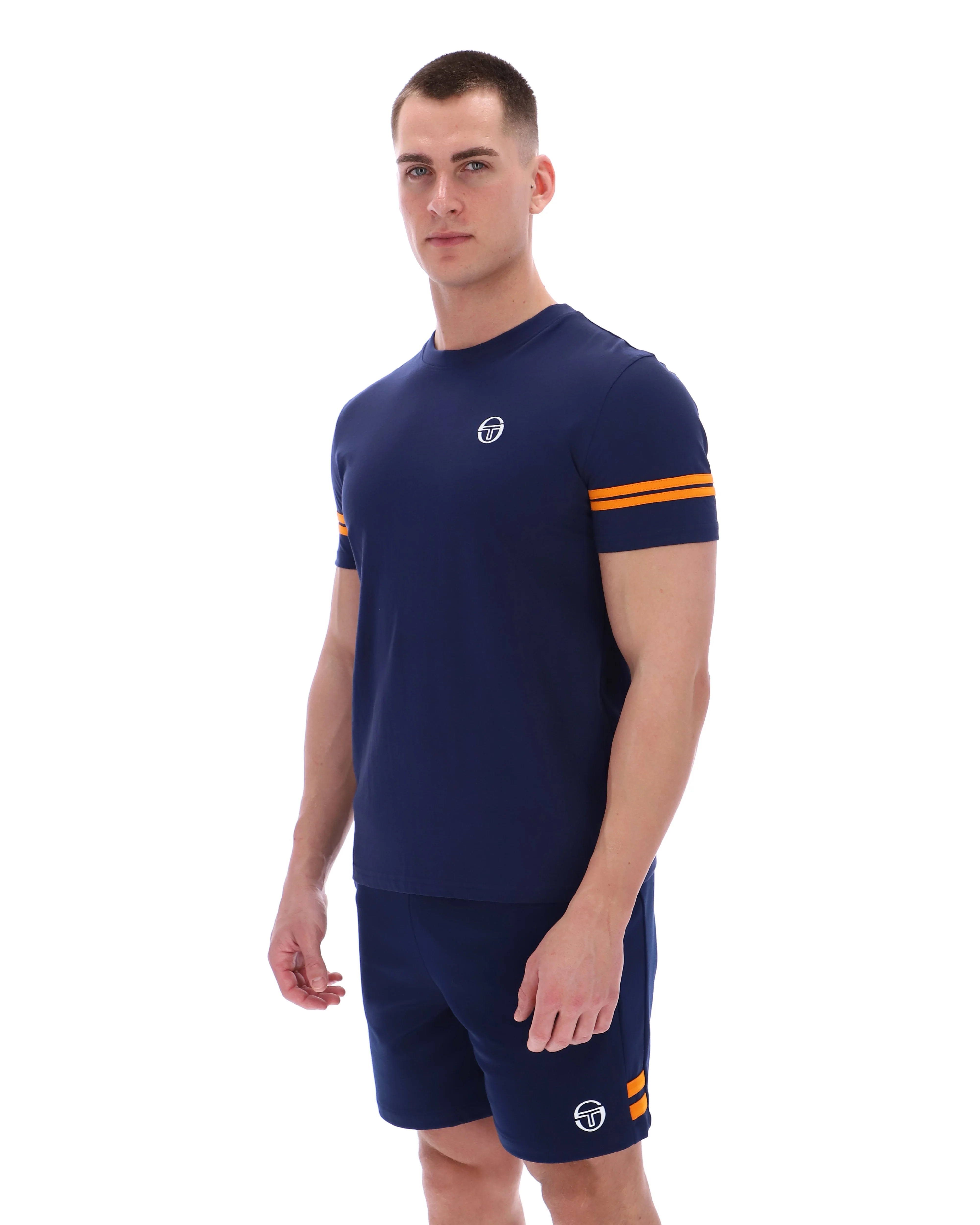 Sergio Tacchini Grello Crew Neck T-Shirt Maritime Blue/Orange Pepper - Image 3