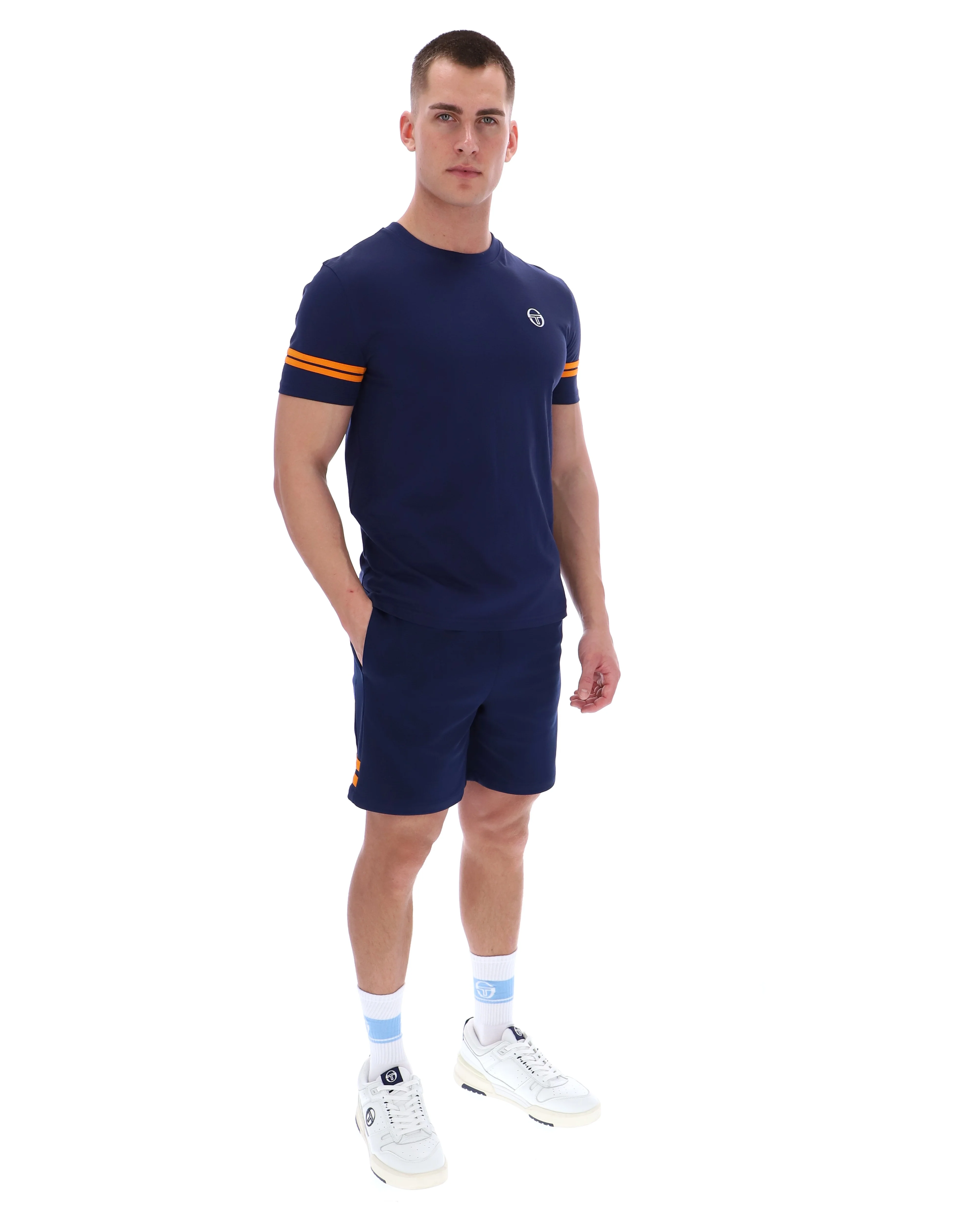 Sergio Tacchini Grello Crew Neck T-Shirt Maritime Blue/Orange Pepper - Image 4