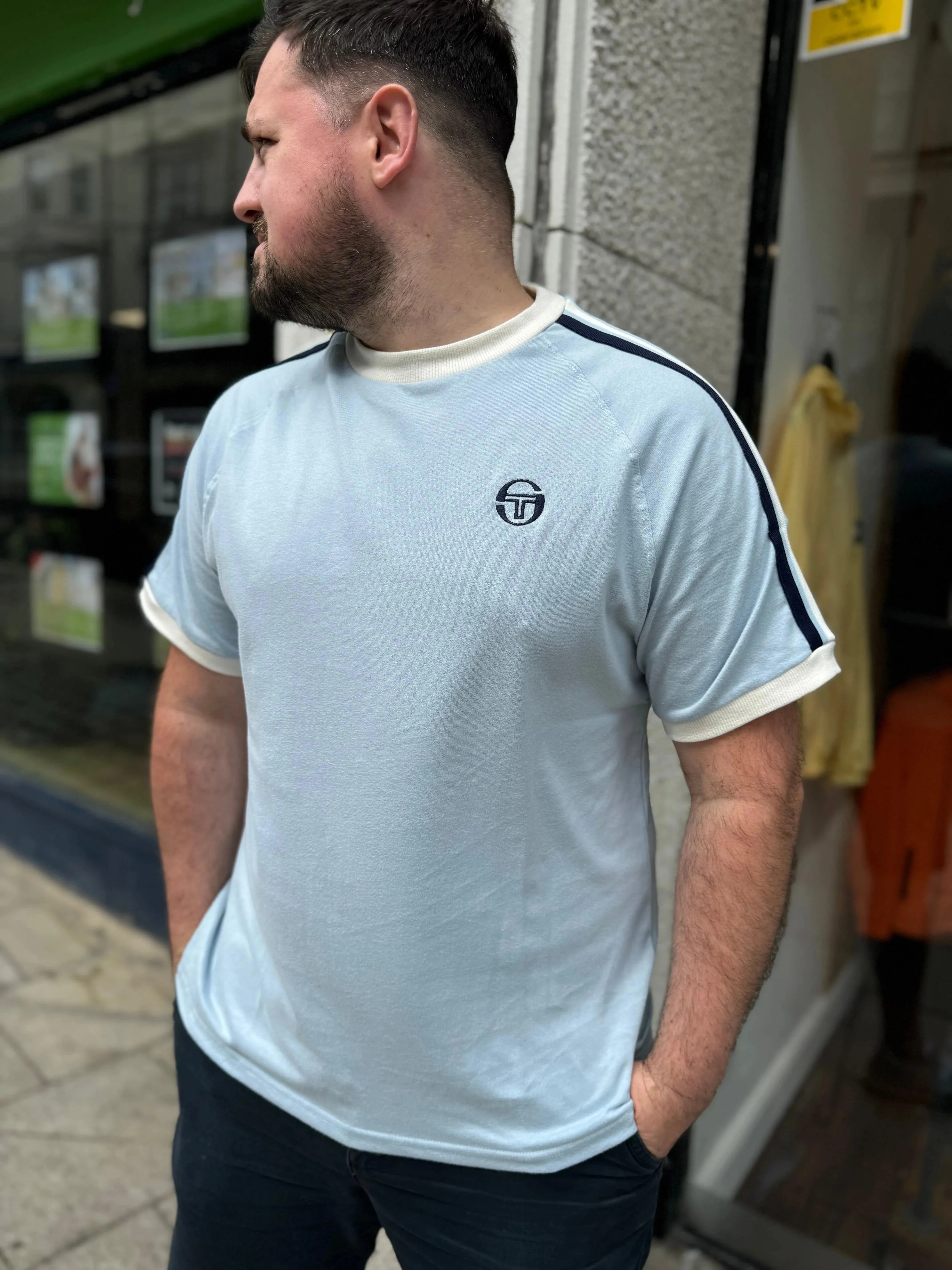 Sergio Tacchini Hadow Ringer T-Shirt In Celestial Blue - Image 3