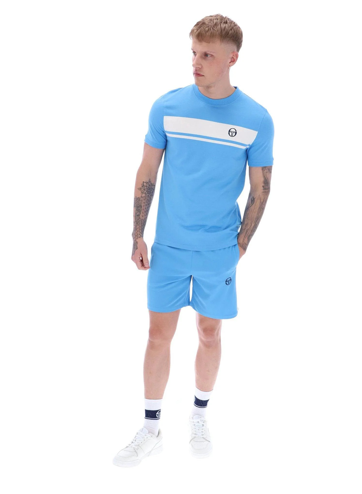 Sergio Tacchini Master T-Shirt in Azure Blue/White - Image 4