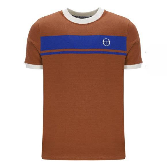 Sergio Tacchini  Master T-Shirt In Mocha Bisque/ Nautical Blue/ Gardenia