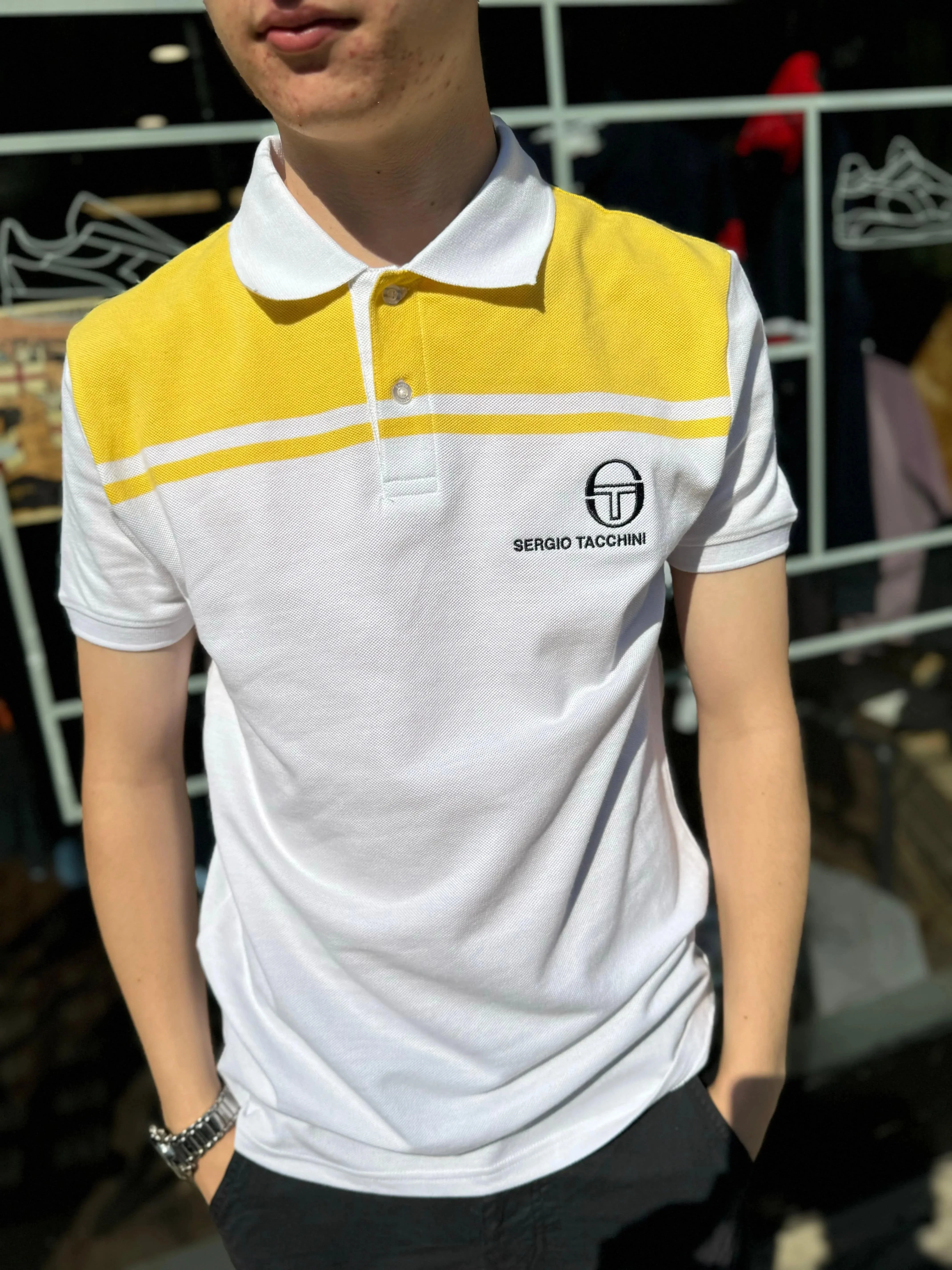Sergio Tacchini New Young Line Polo In White/ Lemon Drop - Image 3