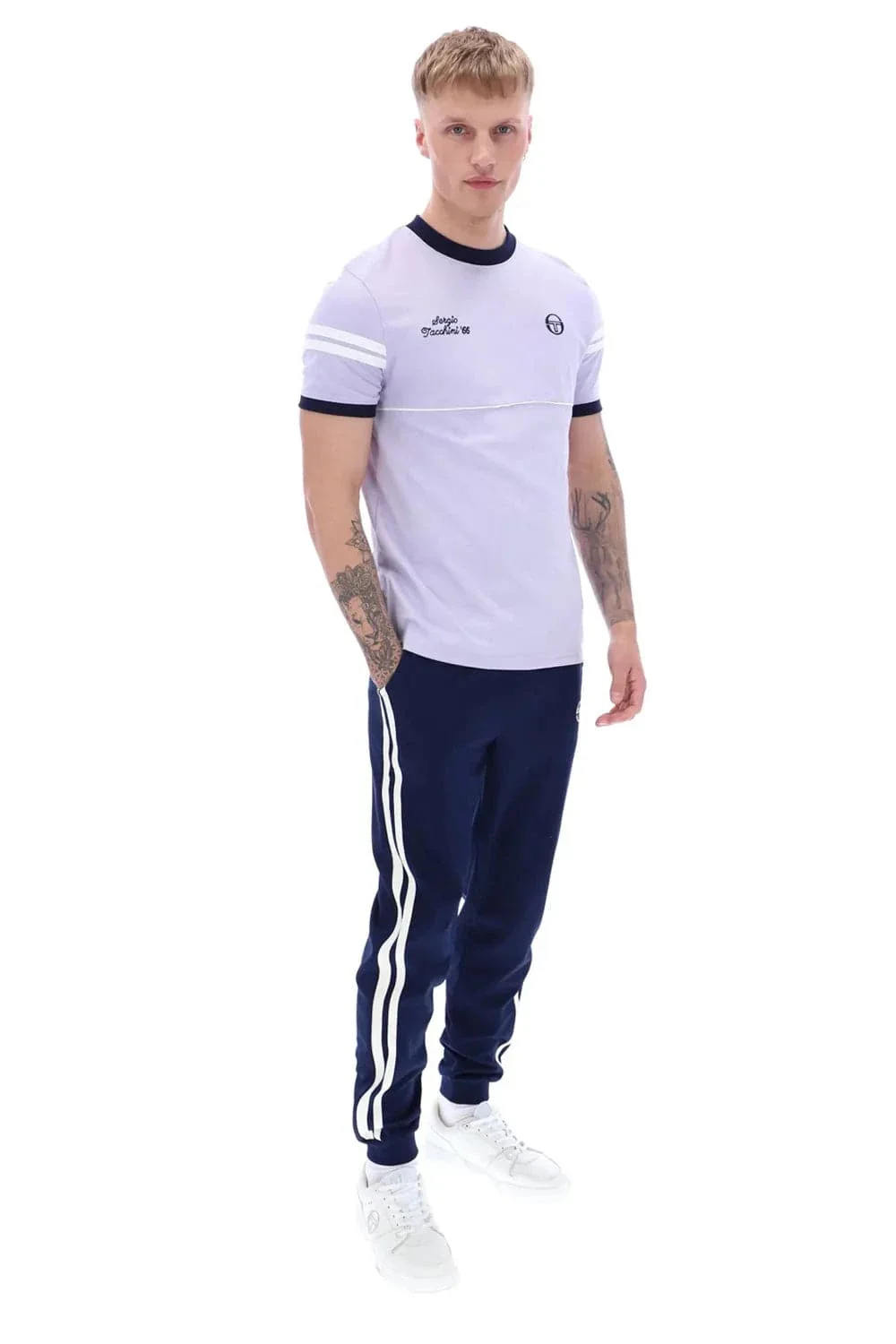 Sergio Tacchini Orion Davis Ringer T-Shirt In Thistle/Maritime Blue/White - Image 2