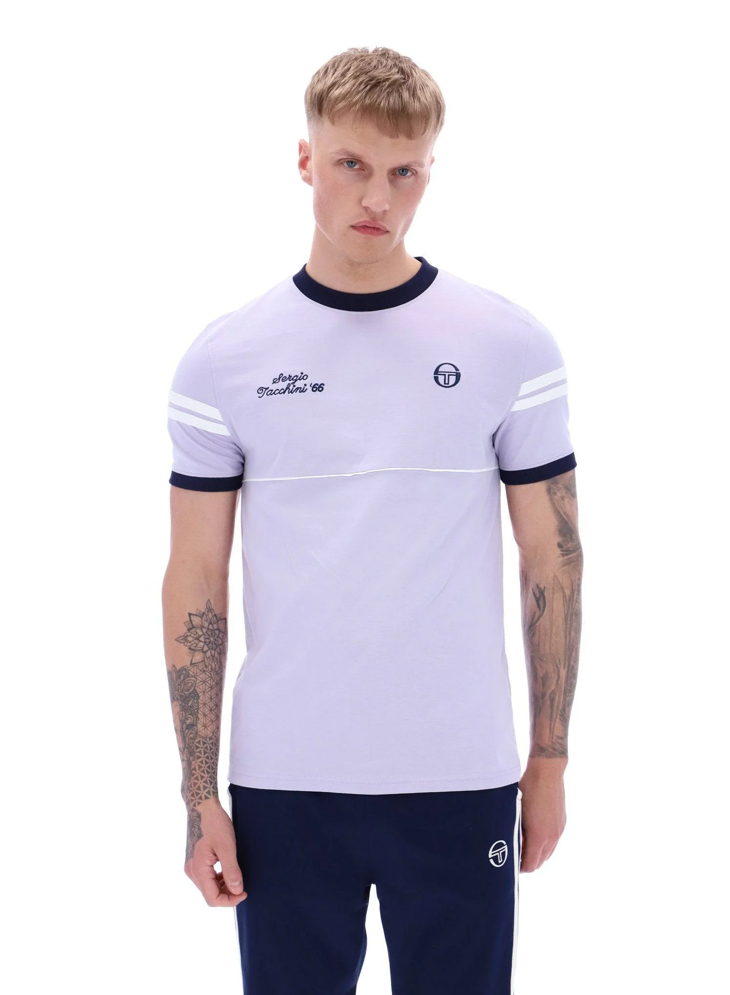 Sergio Tacchini Orion Davis Ringer T-Shirt In Thistle/Maritime Blue/White - Image 3