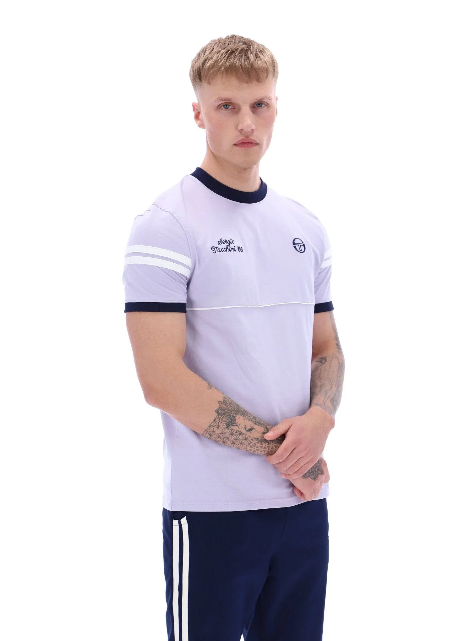 Sergio Tacchini Orion Davis Ringer T-Shirt In Thistle/Maritime Blue/White - Image 5