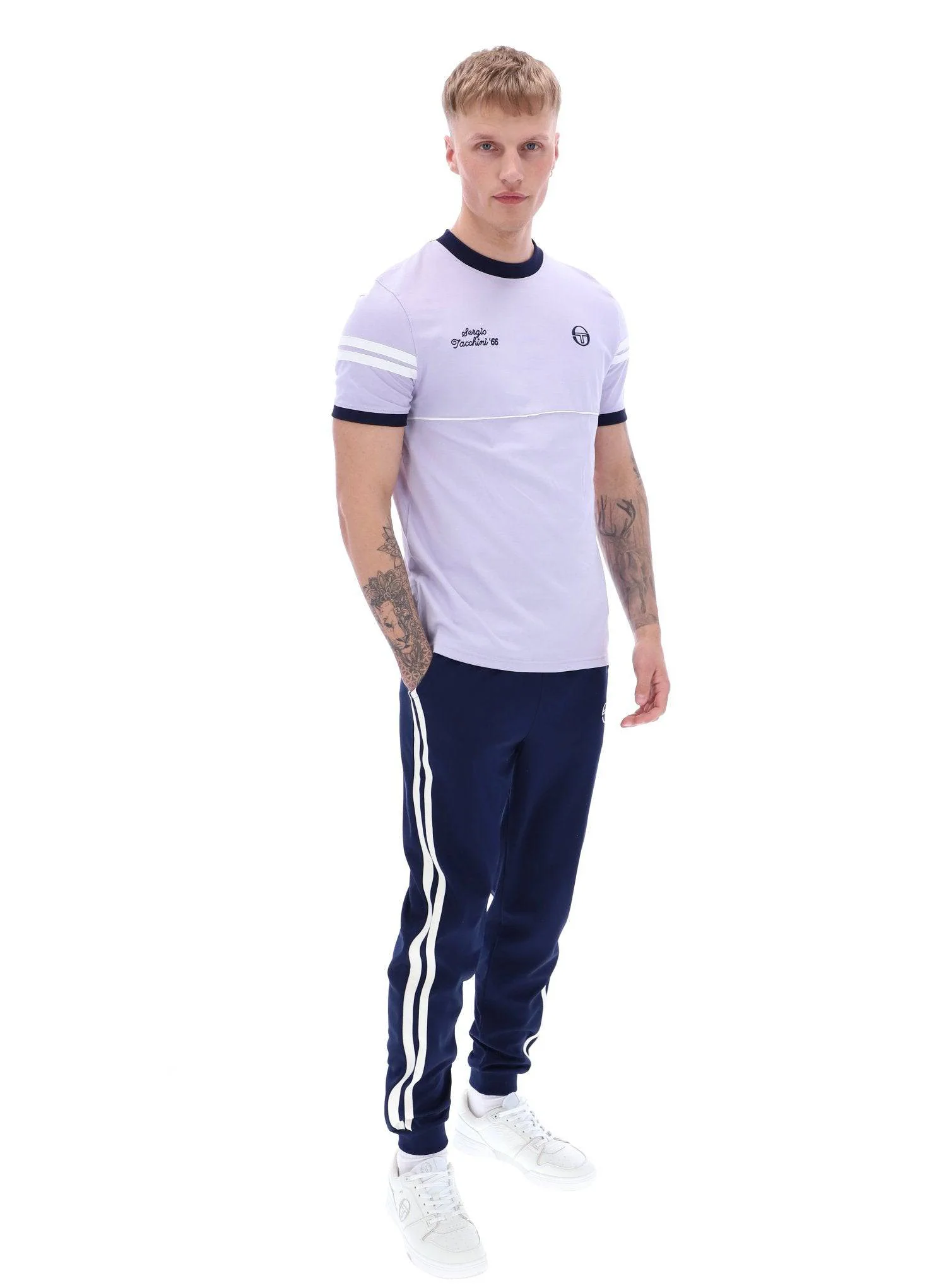 Sergio Tacchini Orion Davis Ringer T-Shirt In Thistle/Maritime Blue/White - Image 7