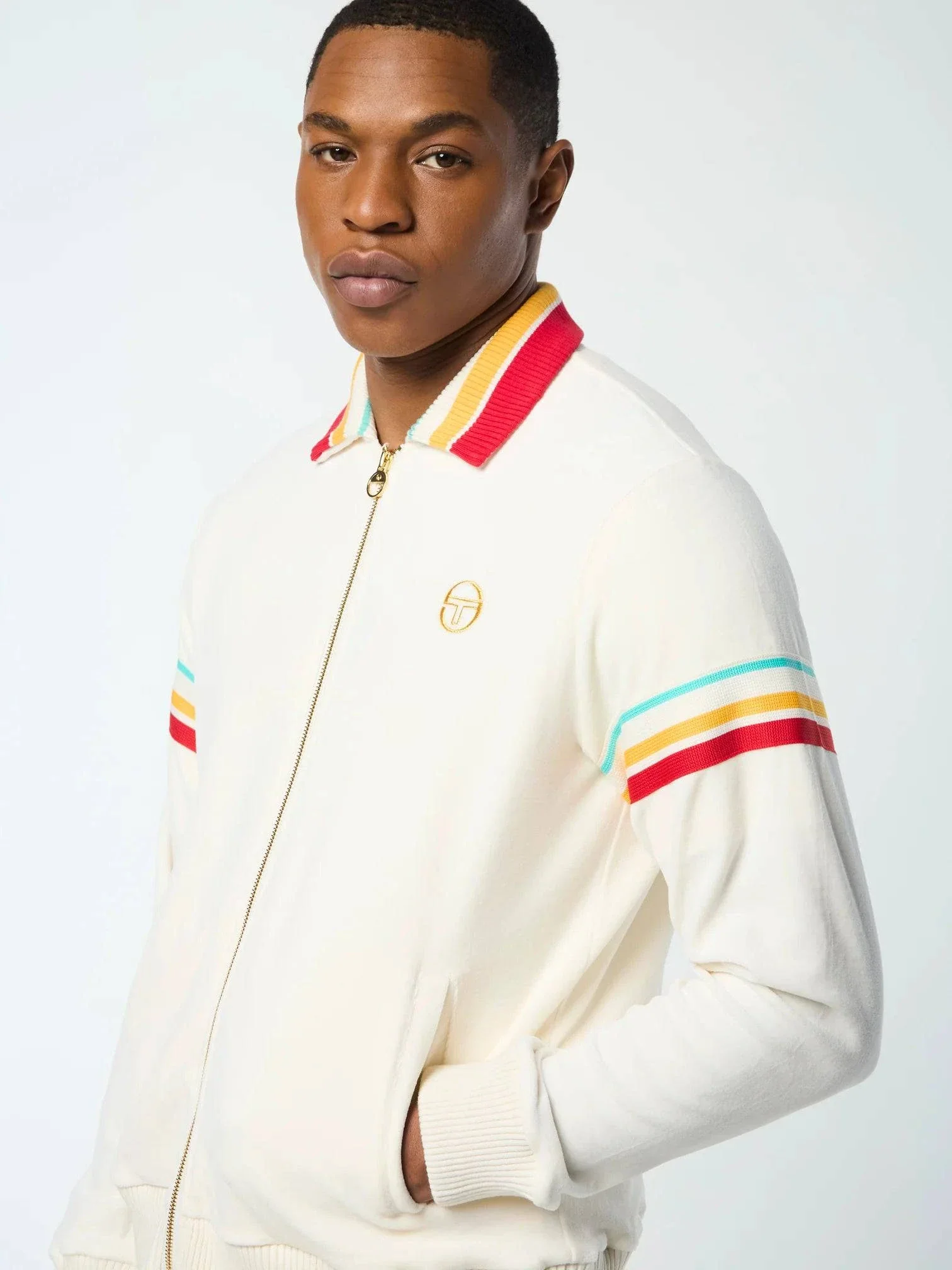 Sergio Tacchini Slice Velour Track Top Gardenia/Gold - Image 3