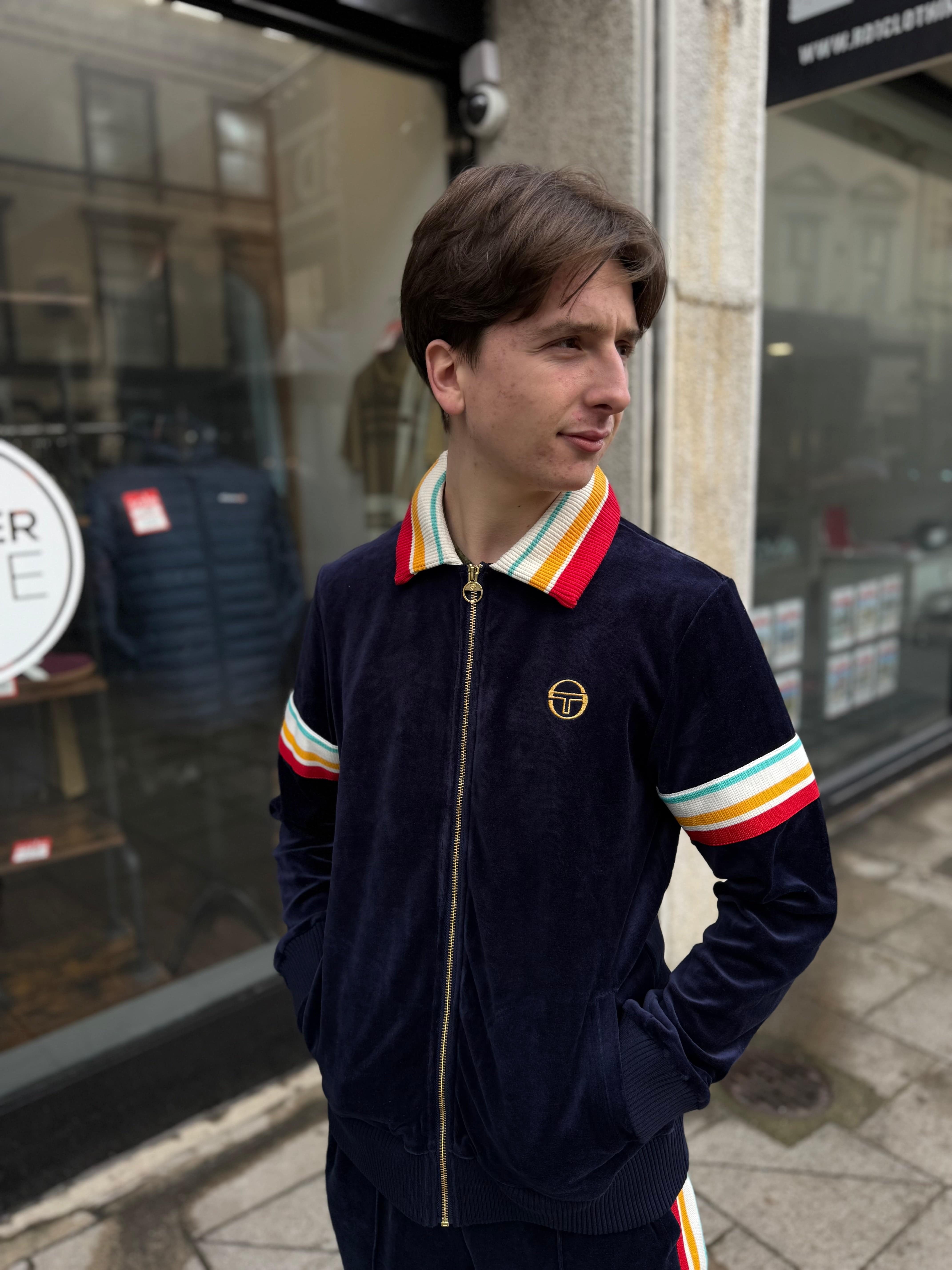 Sergio Tacchini Slice Velour Track Top Martime Blue/Gold - Image 3