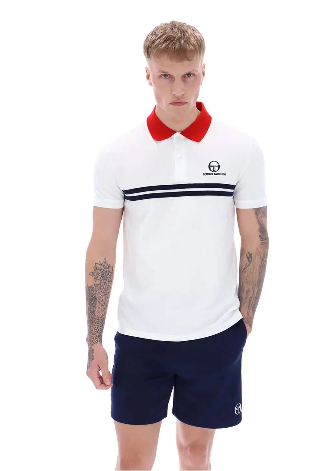 Sergio Tacchini Supermac Polo In White/Adrenaline Rush - Image 3