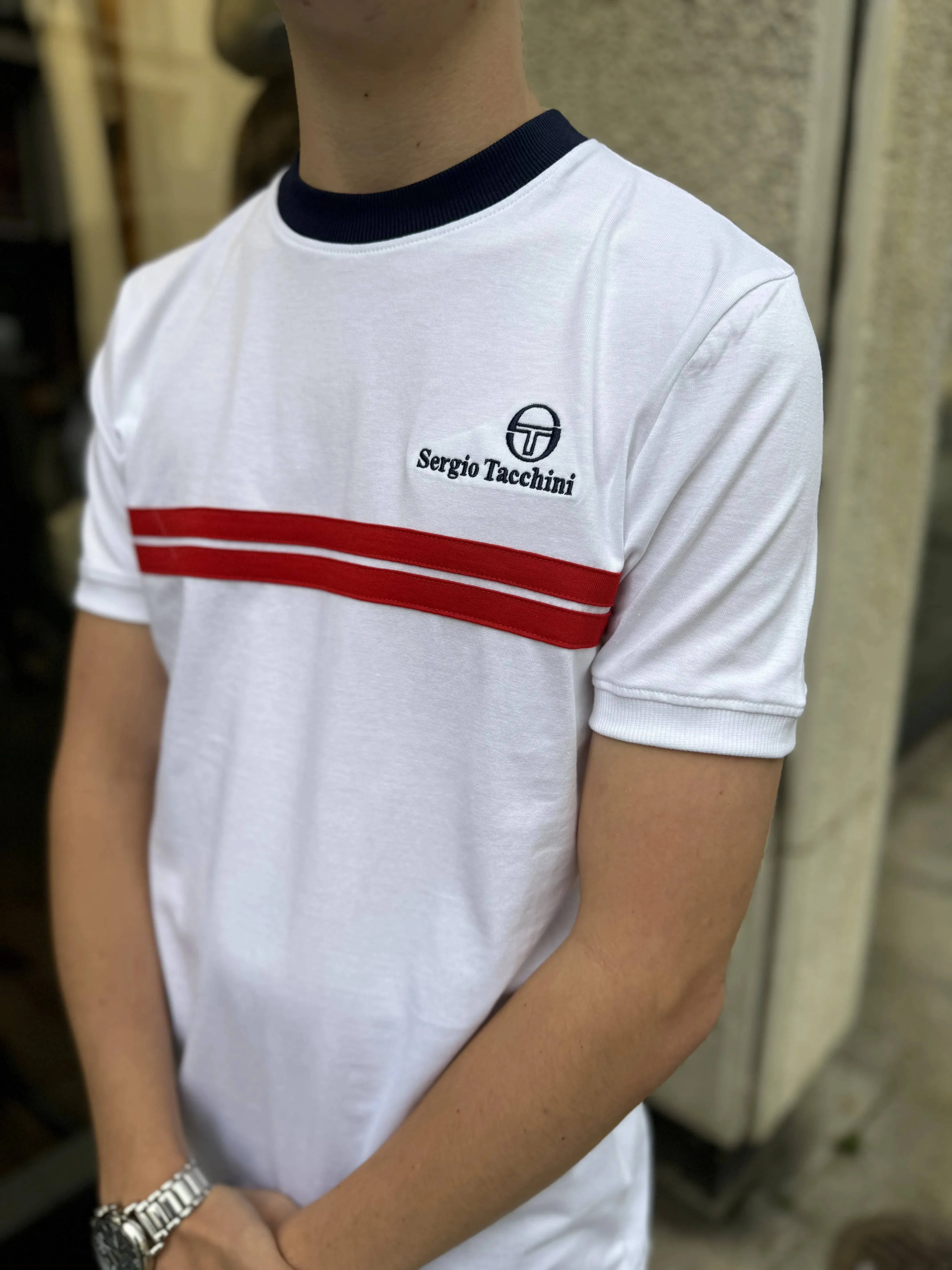 Sergio Tacchini Supermac T-Shirt White/Adrenaline Rush - Image 3