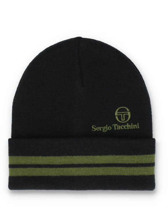 Sergio Tacchini Surgis Jacquard Striped Turn Up Beanie Black