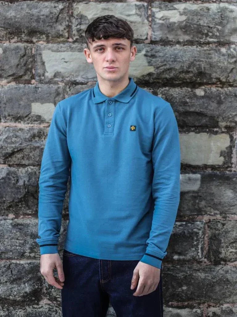 Terrace Cult Long Sleeve Premium Polo In Infinity Blue/Black