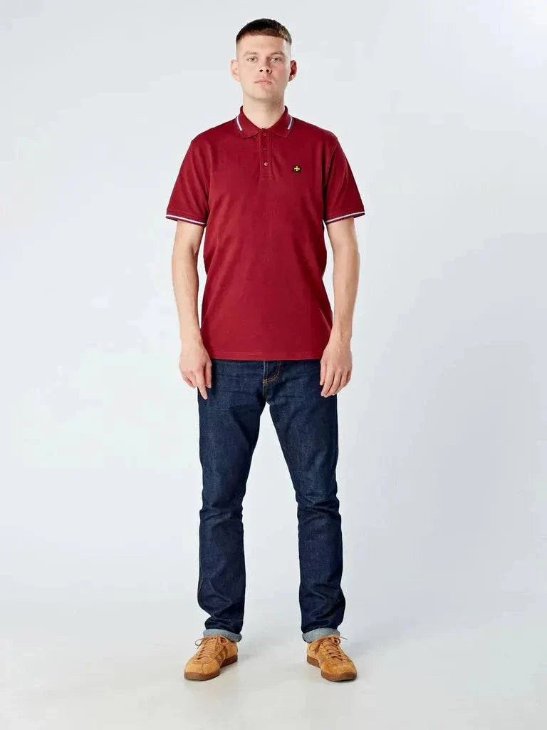 Terrace Cult Premium Pique Polo In Burgundy/Sky Blue - Image 2
