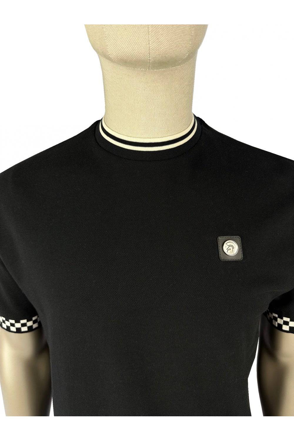 Trojan Chequerboard Trim T-Shirt Black - Image 2