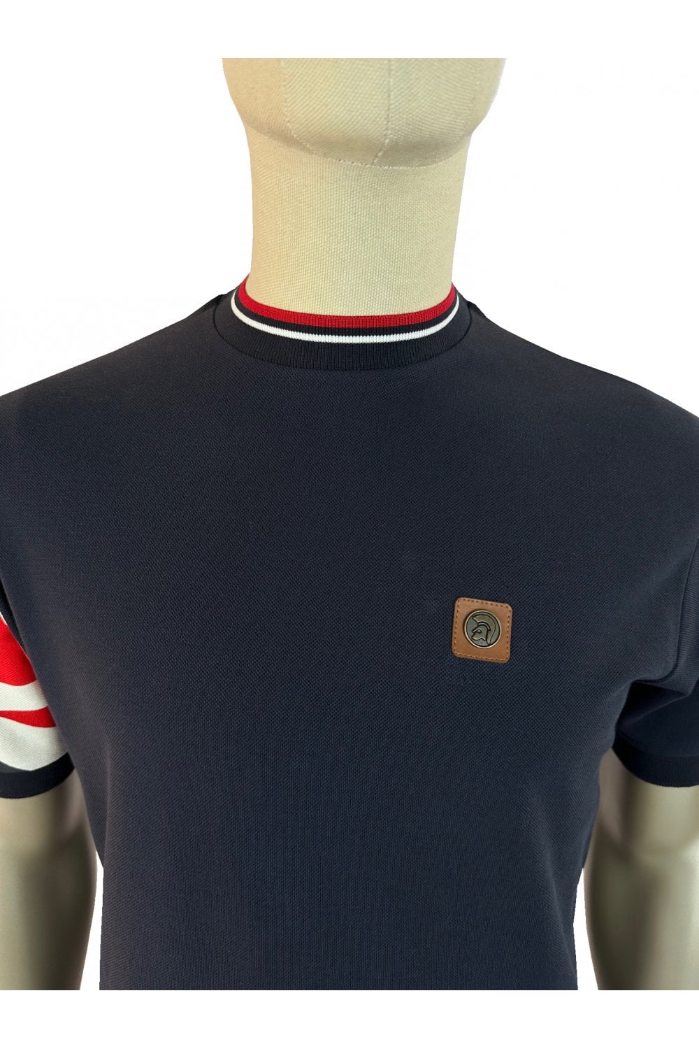 Trojan Flag Print Pique T-Shirt Navy - Image 3
