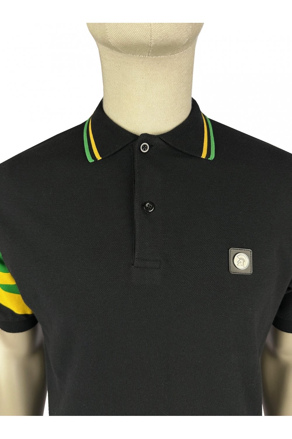 Trojan Flag Sleeve Pique Polo Black - Image 2