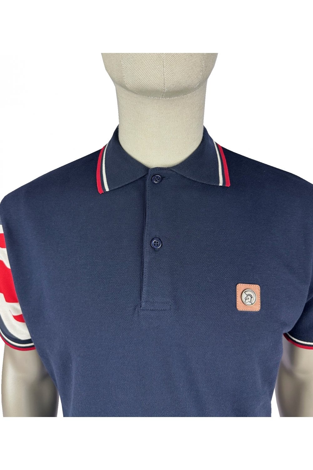 Trojan Flag Sleeve Pique Polo Navy - Image 2