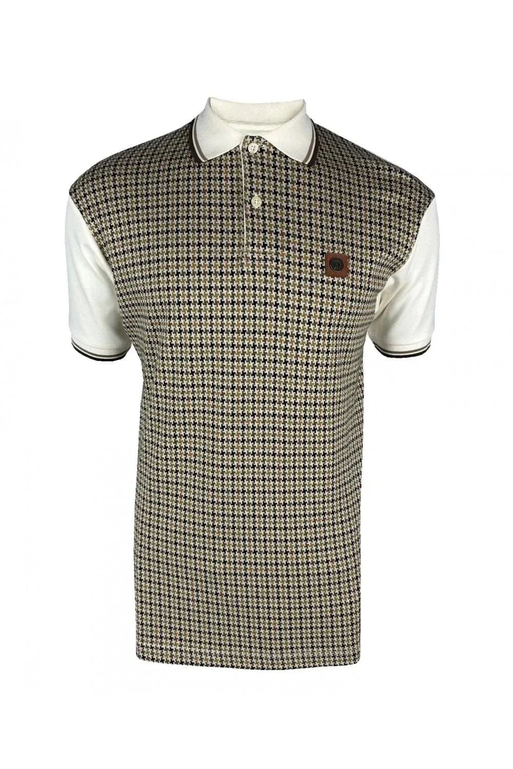 Trojan Houndstooth Panel Polo In Ecru TR/8934