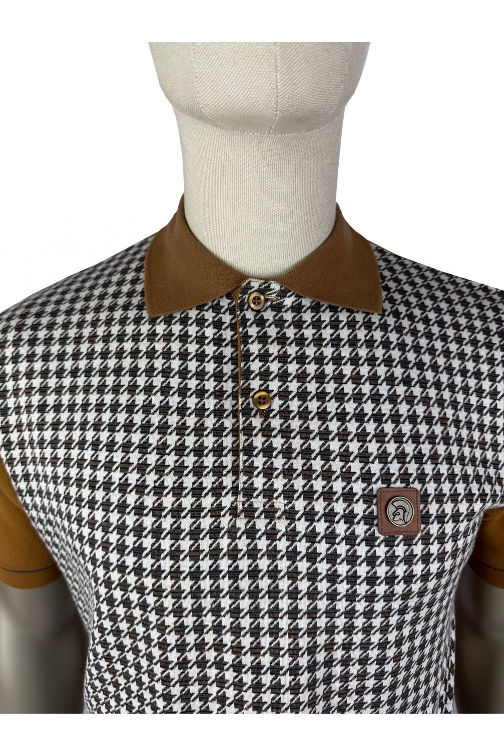 Trojan Houndstooth Panel Polo Tan - Image 2