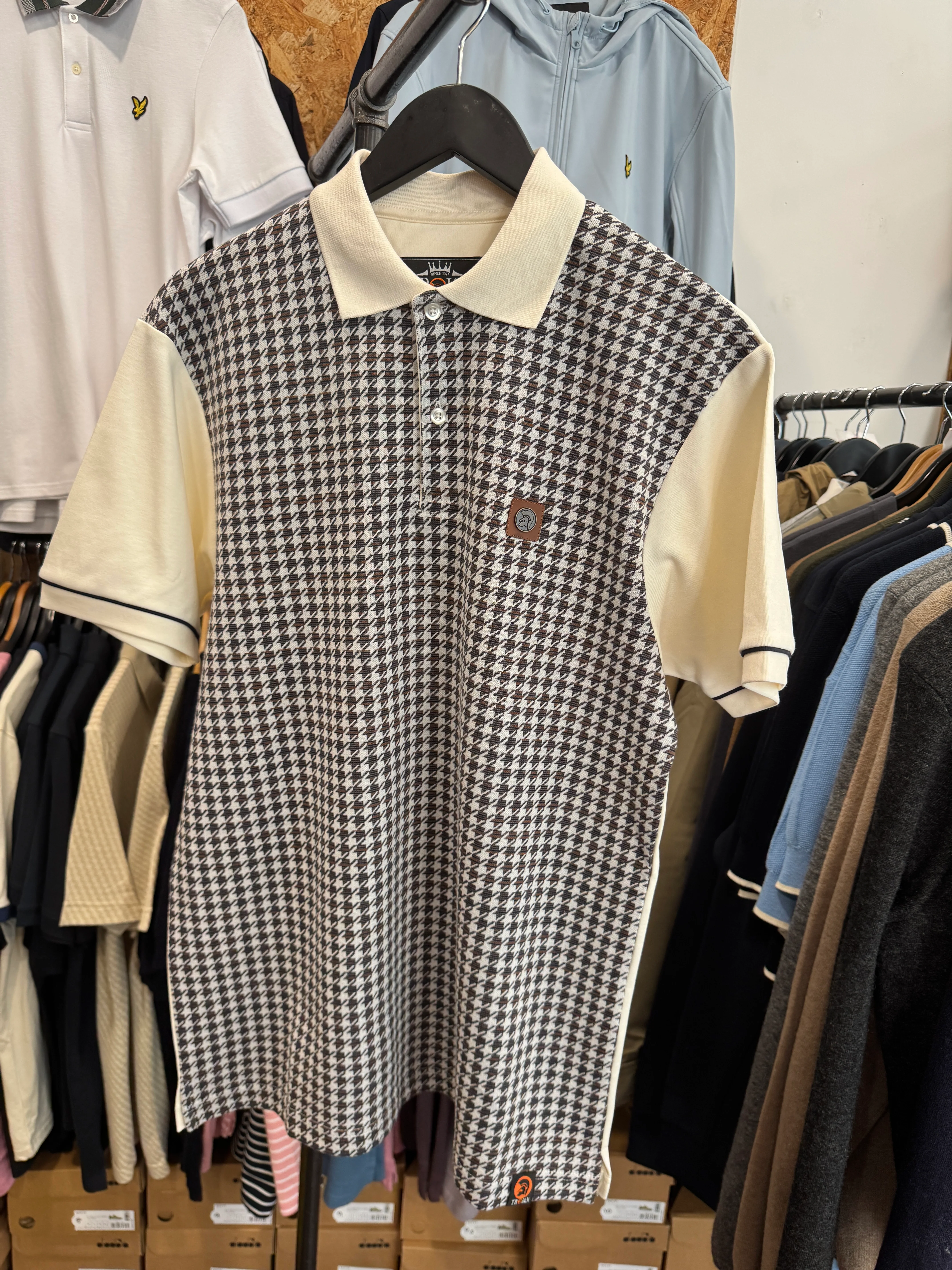 Trojan Houndstooth Polo In Ecru - Image 2
