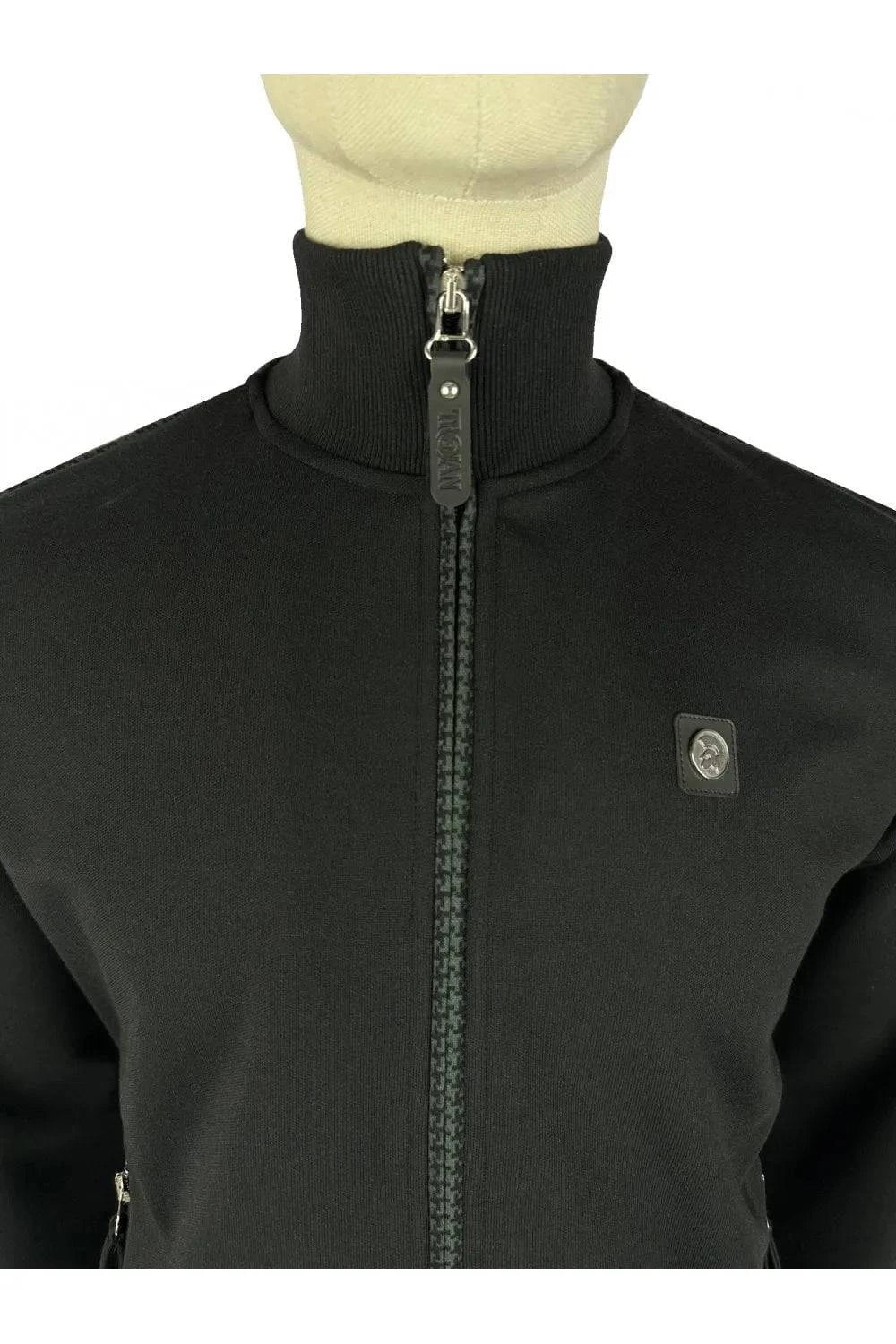 Trojan Houndstooth Trim Track Top In Black TR/8904 - Image 2