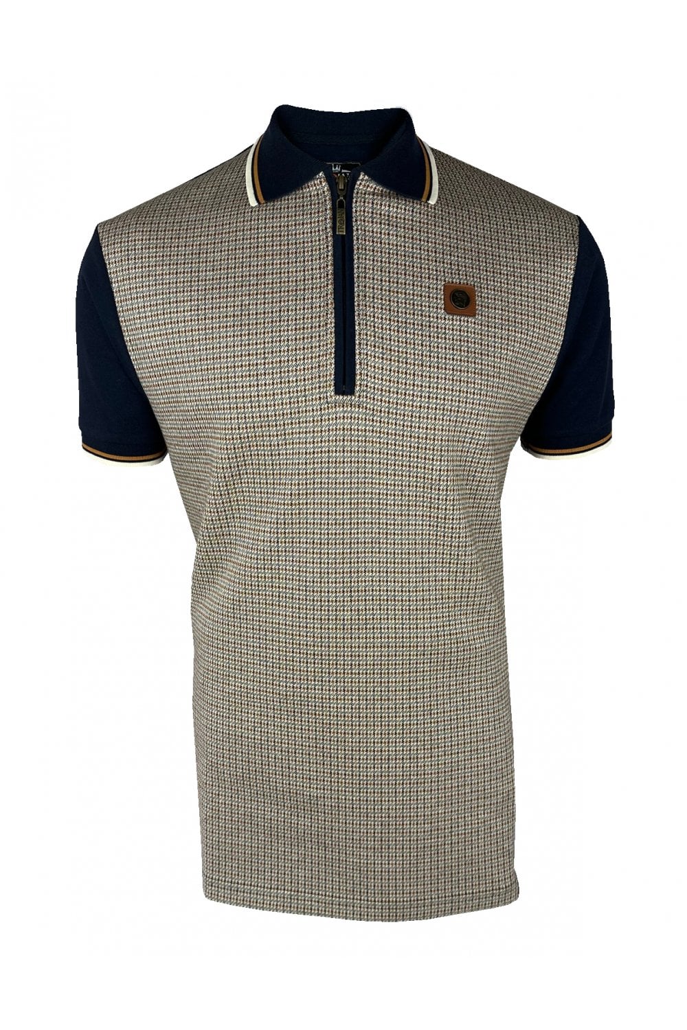 Trojan Houndstooth Zip Polo In Navy
