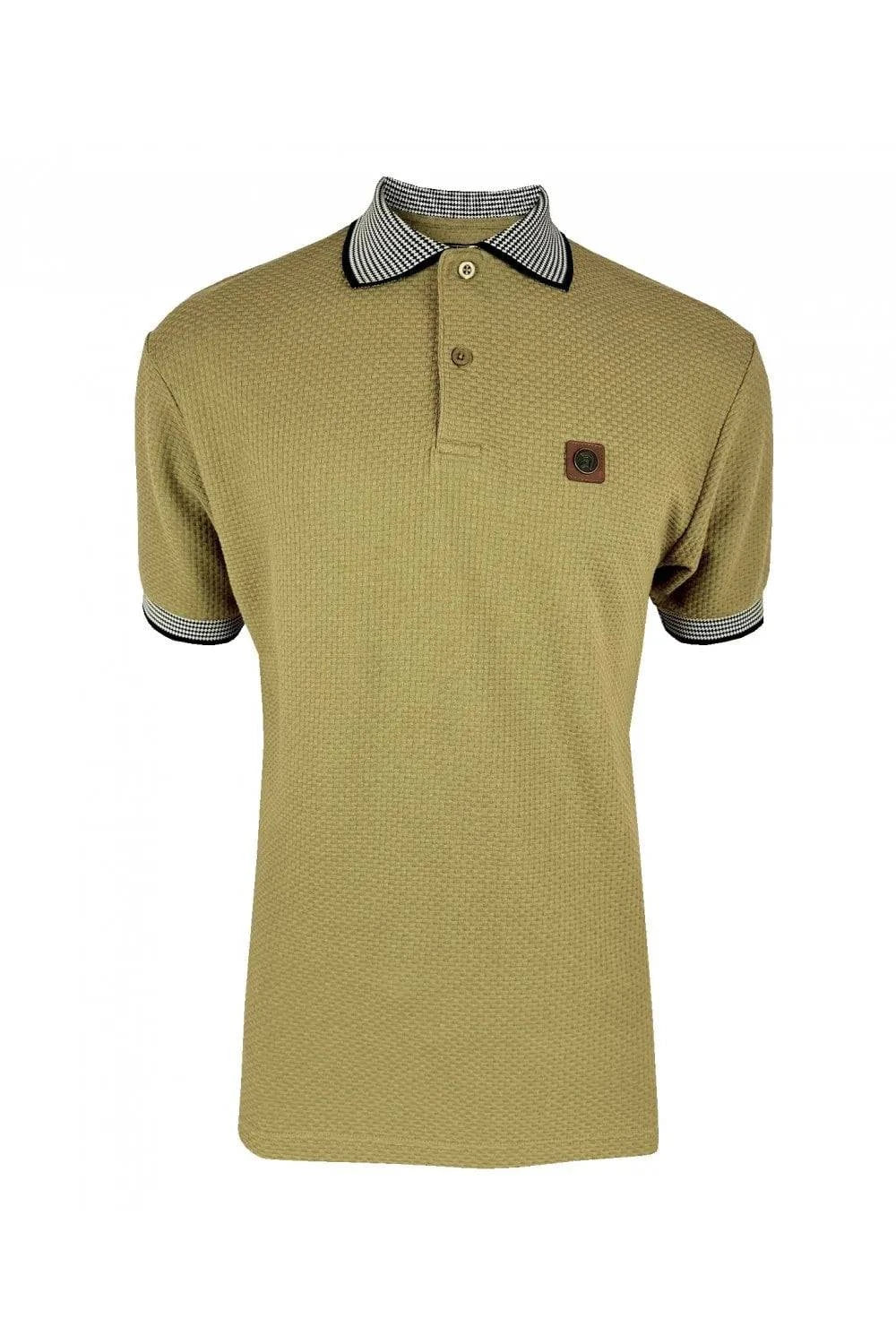 Trojan Jacquard Collar Textured Polo In Camel