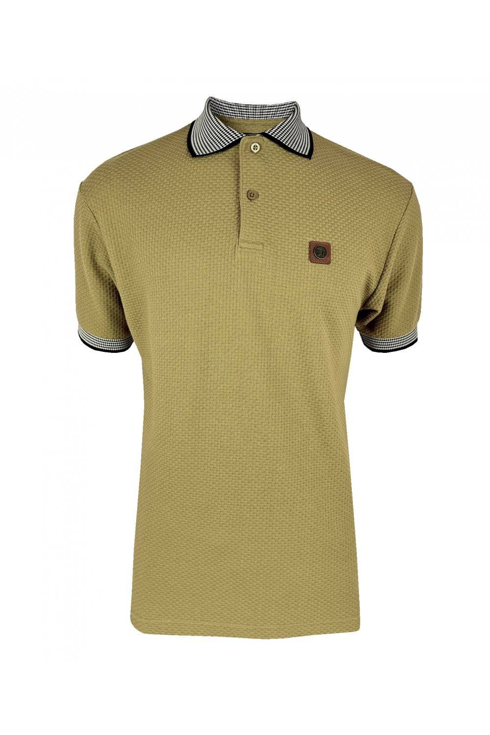 Trojan Jacquard Collar Textured Polo In Camel - Image 2