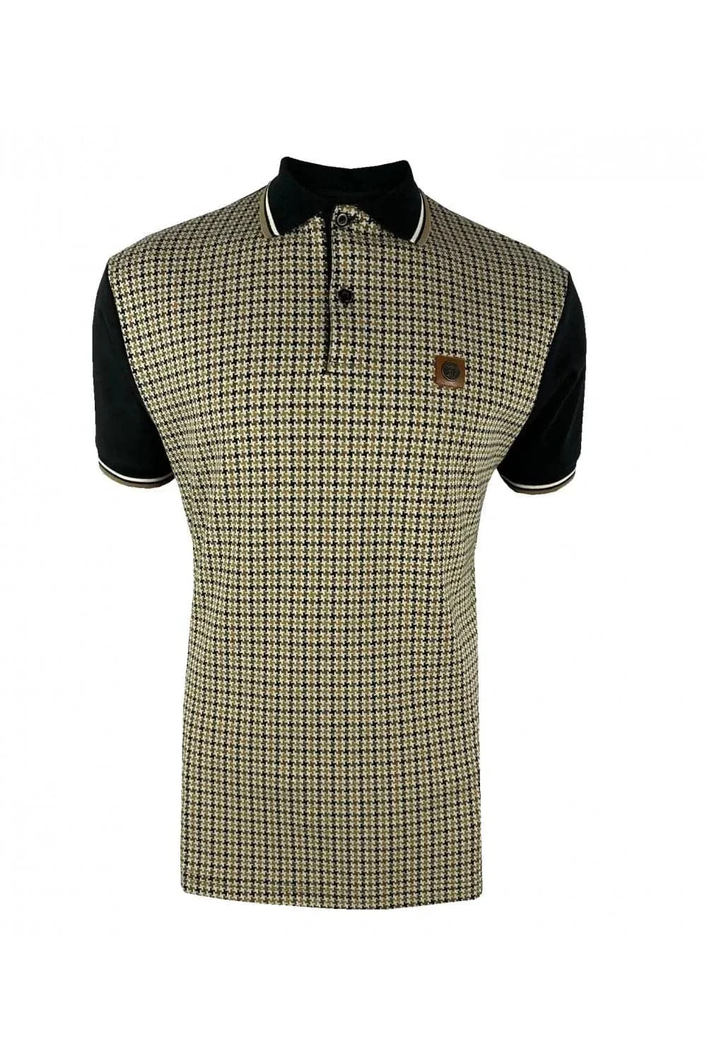 Trojan Jacquard Houndstooth Polo In Black - Image 2
