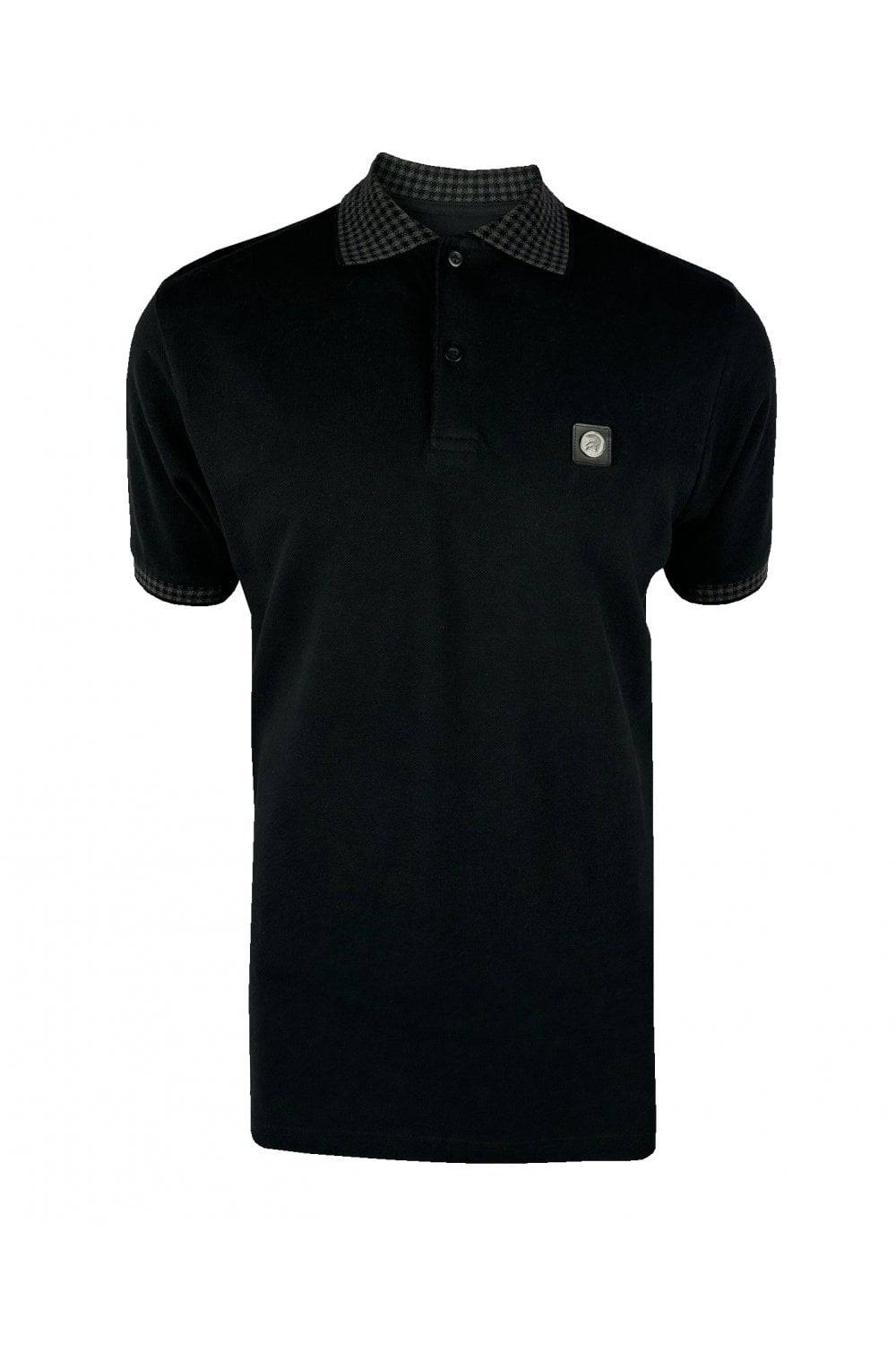 Trojan Mini-Gingham Trim Polo In Black TR/8933 - Image 2