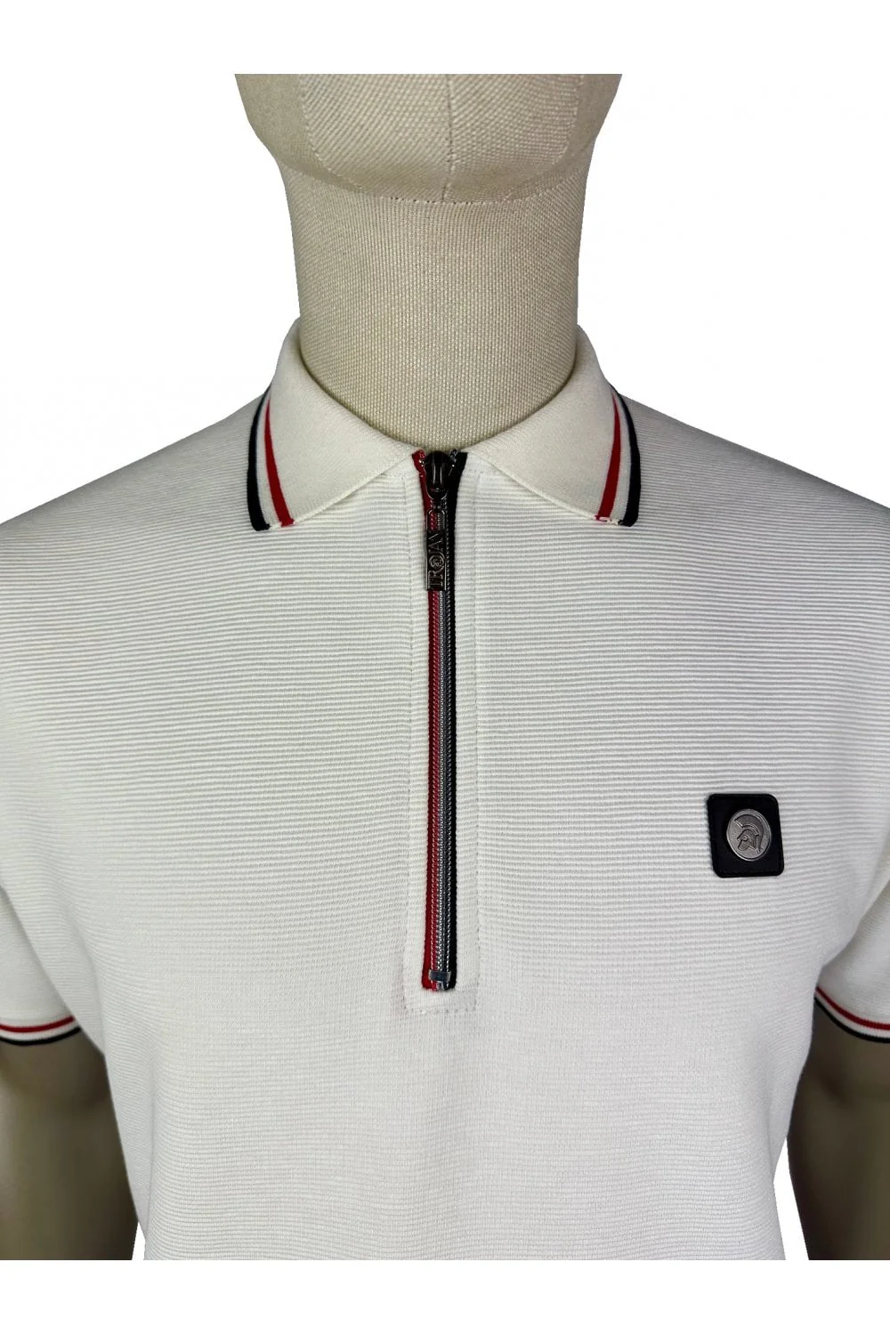 Trojan Ottoman Rib Zip Polo Ecru - Image 3