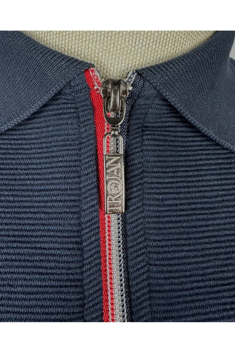 Trojan Ottoman Rib Zip Polo in Navy - Image 3
